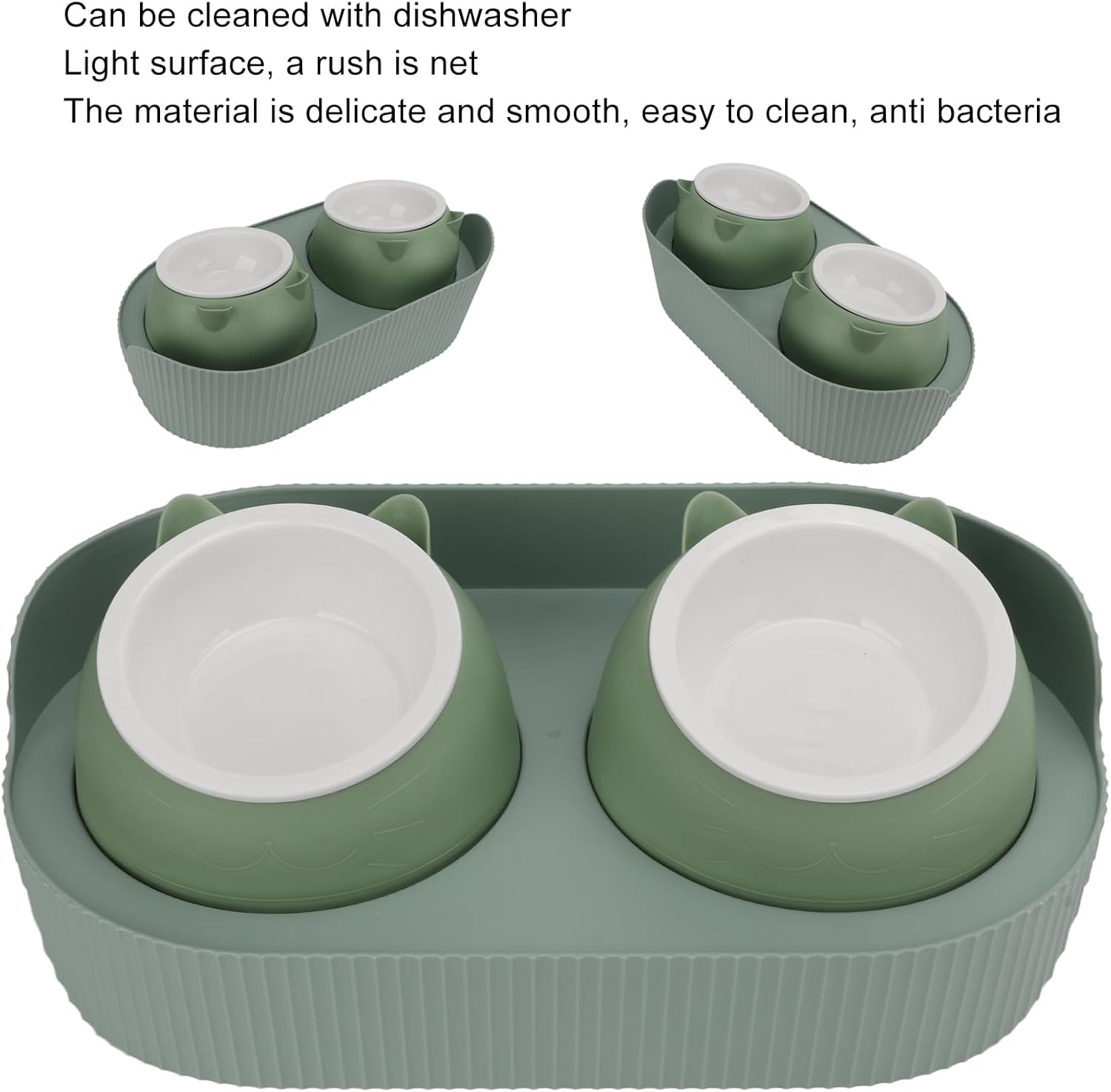 Ceramic Cat Food and Water Bowl, Kitty Bowl, Cat Dish, Ceramic Pet Bowl Set Food Grade anti Double Food Water Bowls for Cats Dogs Kittens and Puppies(Green)