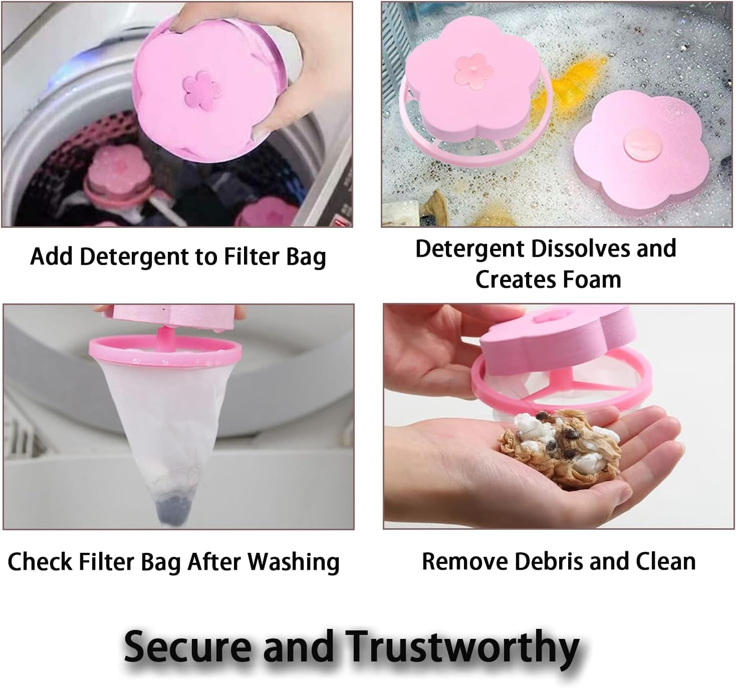 ONBPIY 2 Pack Pink Reusable Lint Catcher for Washing Machine, Laundry Pet Hair Remover with Floating Mesh Bag, Hair & Lint Trap for Clothes, Socks, and Fabrics (Pink) image number 1