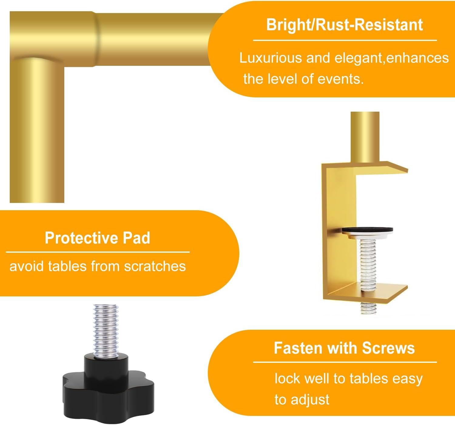 Springup over the Table Rod Stand with Clamps Adjustable 40-120 Cm Tall 55Cm-250 Cm Length Table Arch Hanging for Wedding Birthday Party Halloween Christmas Decoration (Gold) - White image number 7