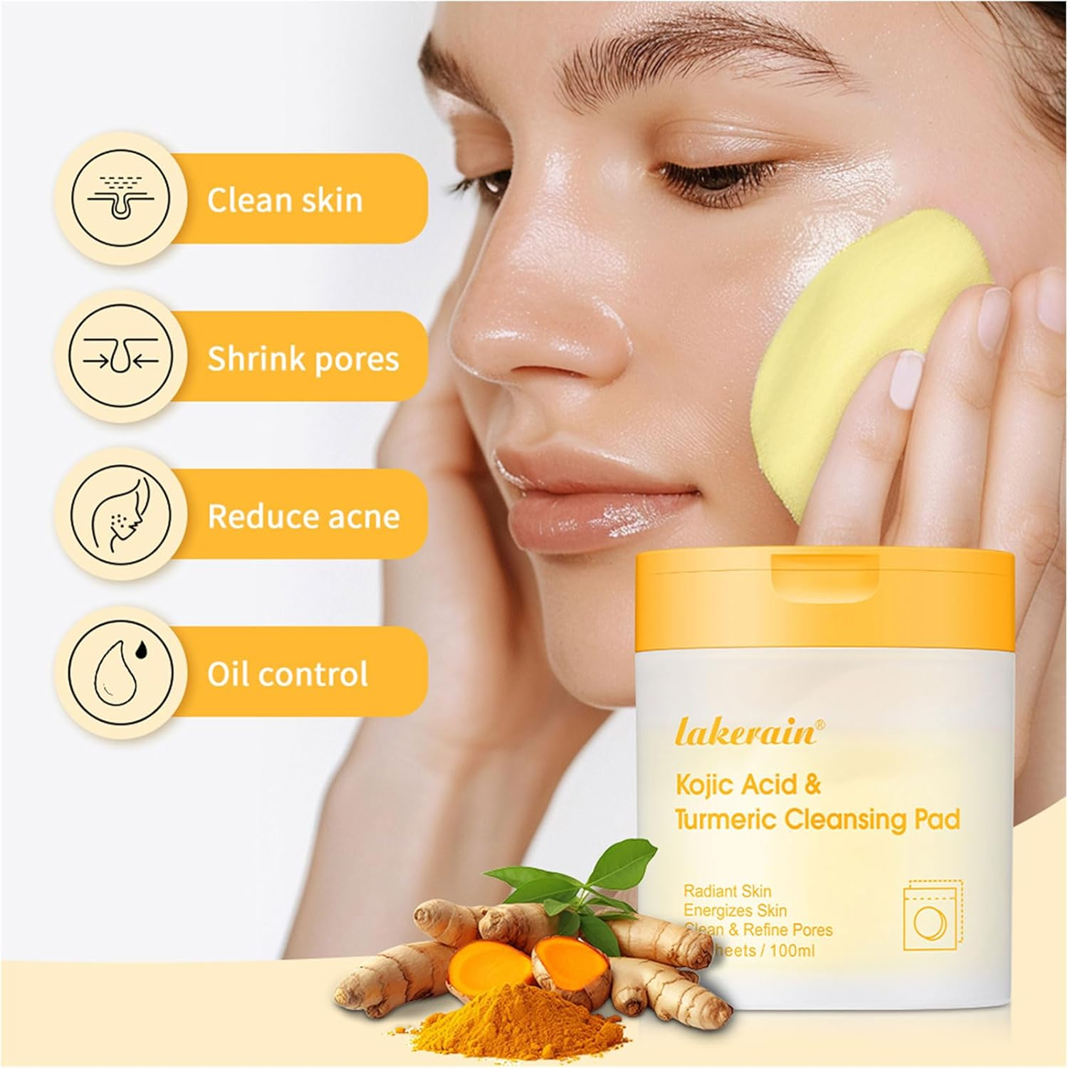 80 PCS Kojic Acid & Turmeric Cleansing Face Pads - Exfoliating, Kojic Acid Cleansing Pads for Face and Body