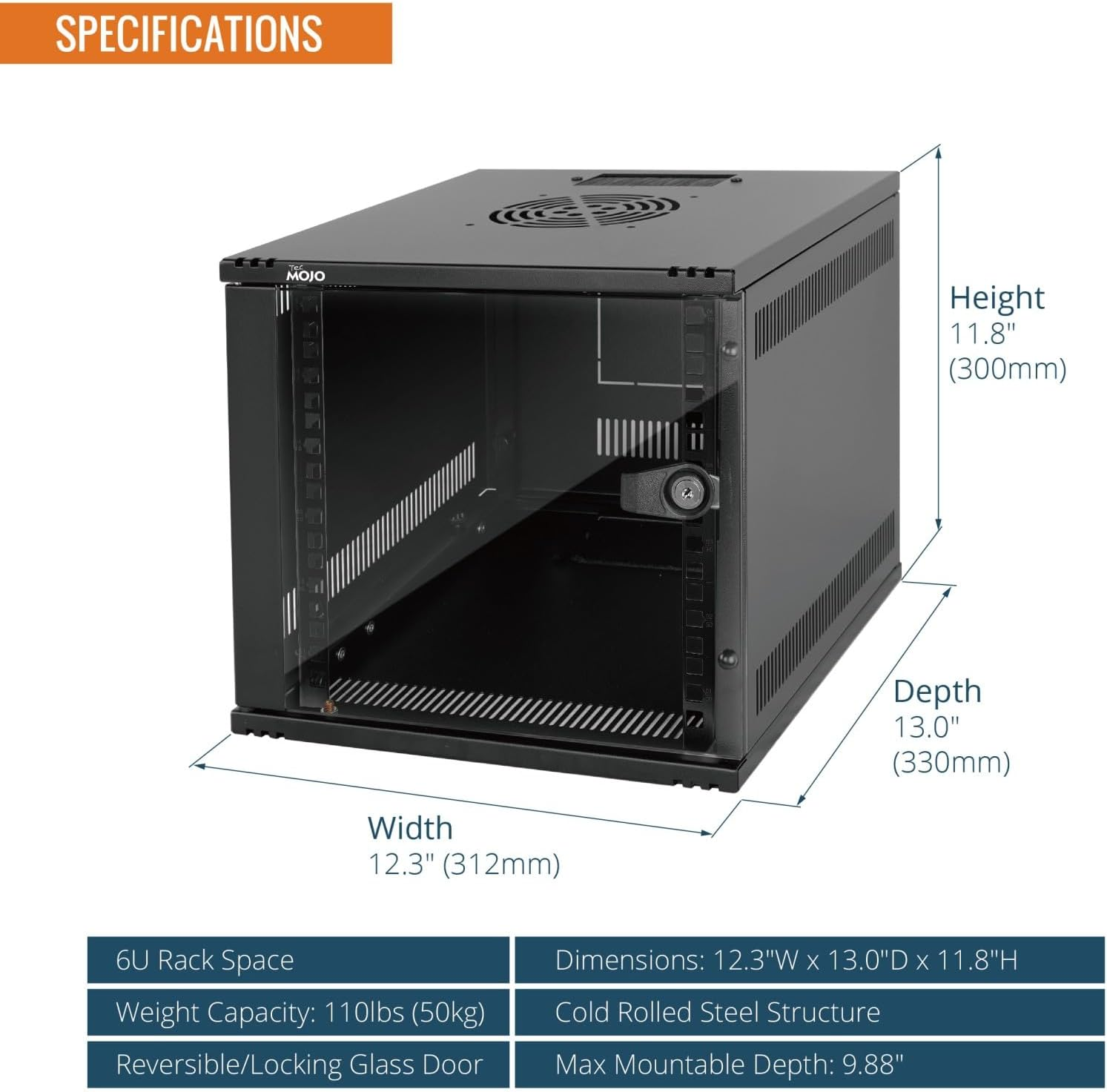 Tecmojo 6U Server Cabinet Wall Mount 10 Inch 330Mm Depth Network Cabinet with Rack Shelf, Brush Panels, Cable Organizer for Small Av/It/Data Devices, 50Kg Capacity, Glass Door image number 5