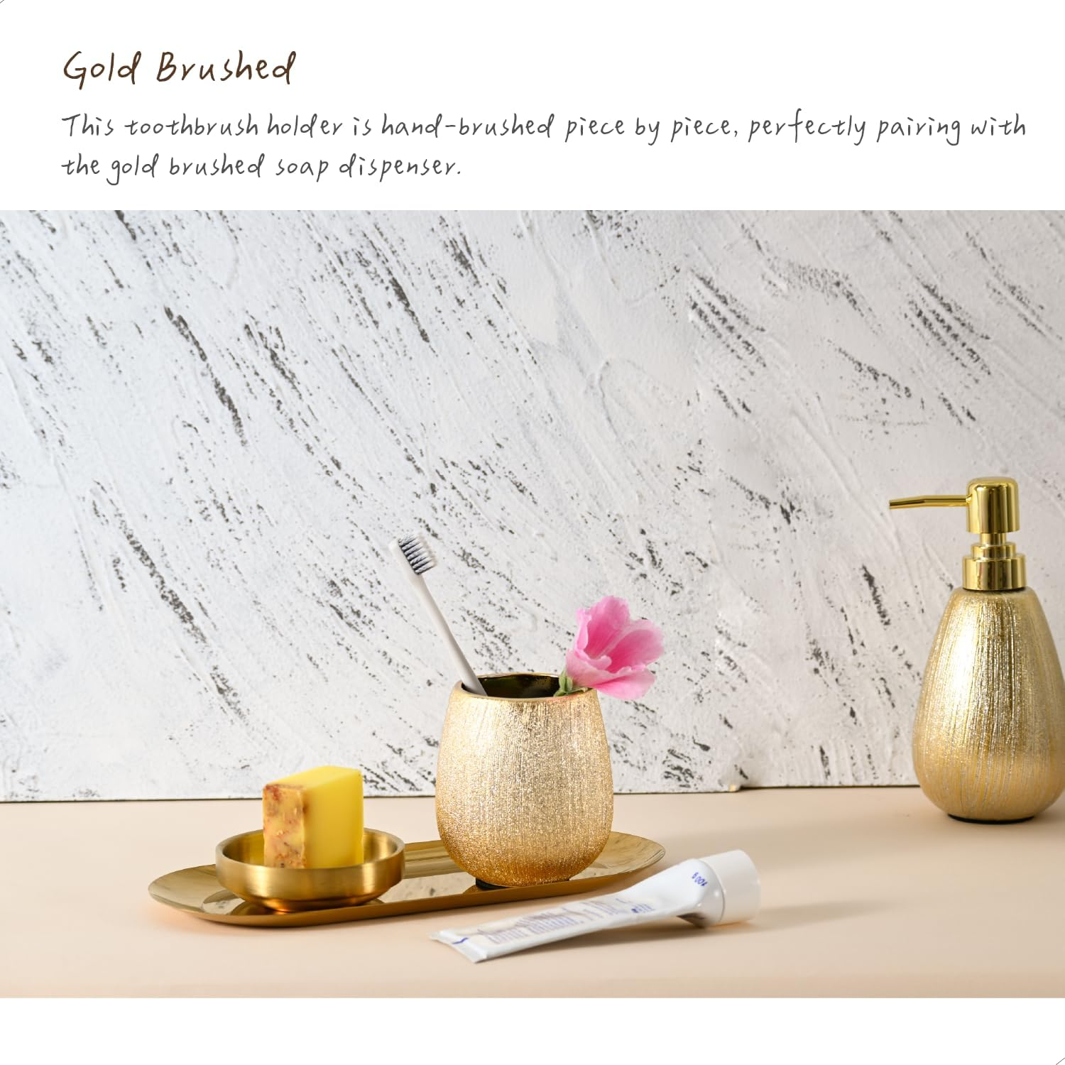 ABBI NIMO Brushed Gold Ceramic Soap Dispenser for Bathroom Kitchen 2 Pack, Luxurious Textured Hand Soap Dispenser for Countertop, 11 Oz Refillable Dish Soap Dispenser with Golden Plastic Pump