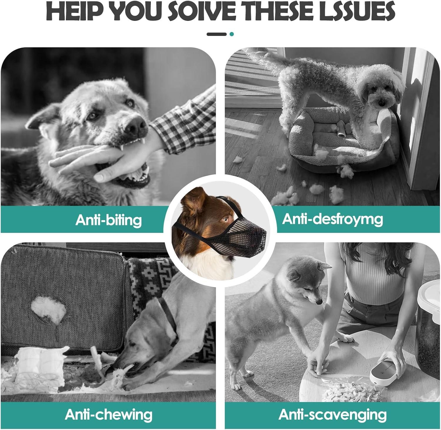 2Pcs Muzzle for Dogs, Breathable Mask PE Material, Soft/Mesh/Breathable/Adjustable, Prevents Biting, Chewing Barking, Suitable for Running Small, Medium, Large Dogs, L (M) image number 4