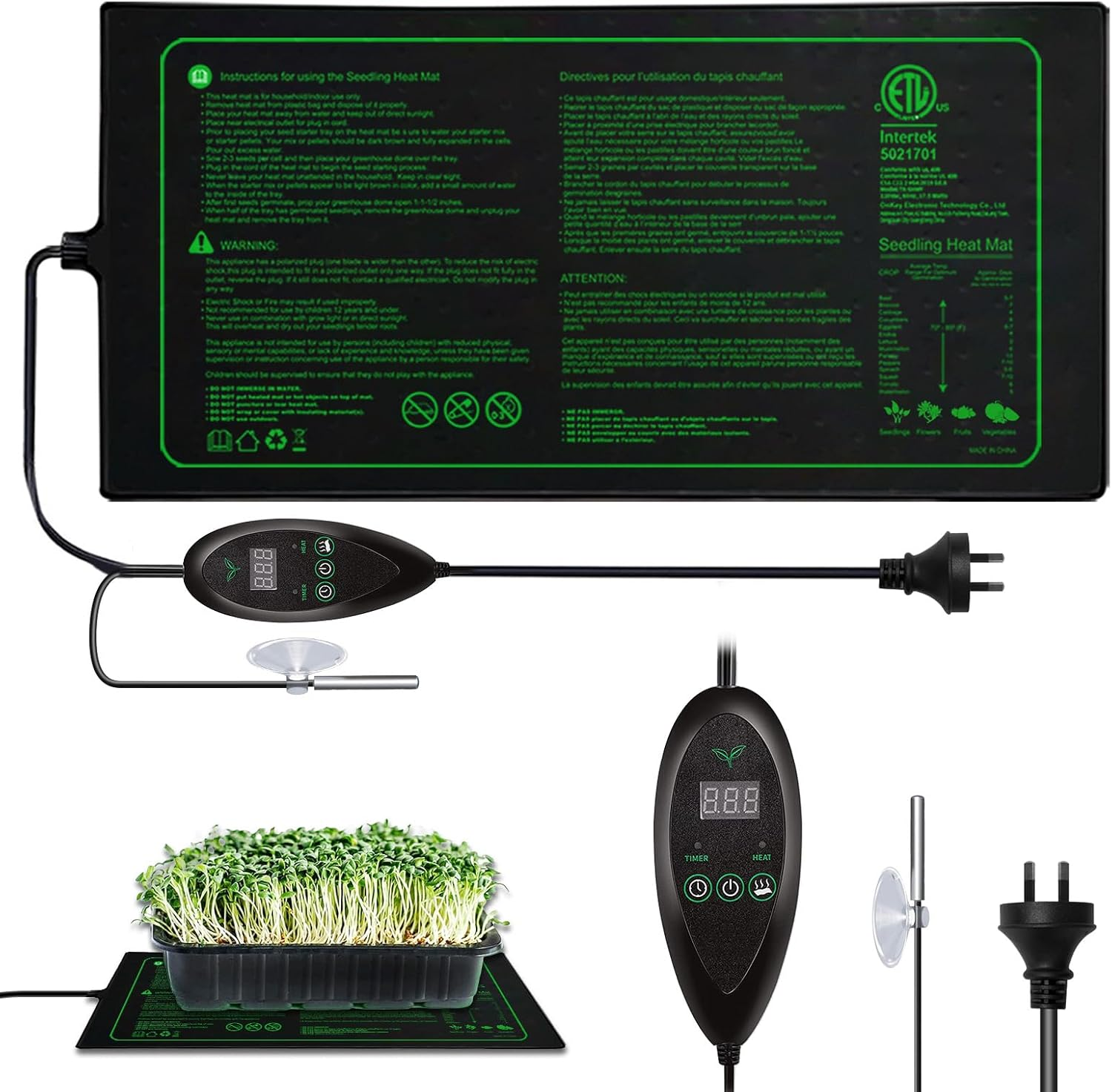 Bonlux Seedling Heat Mat with Thermostat, 25Cm X 50Cm Heat Mats for Plants, Seed Heating Mat for Indoor Growing, Brewing, Terrarium Warming, Seed Germination image number 5