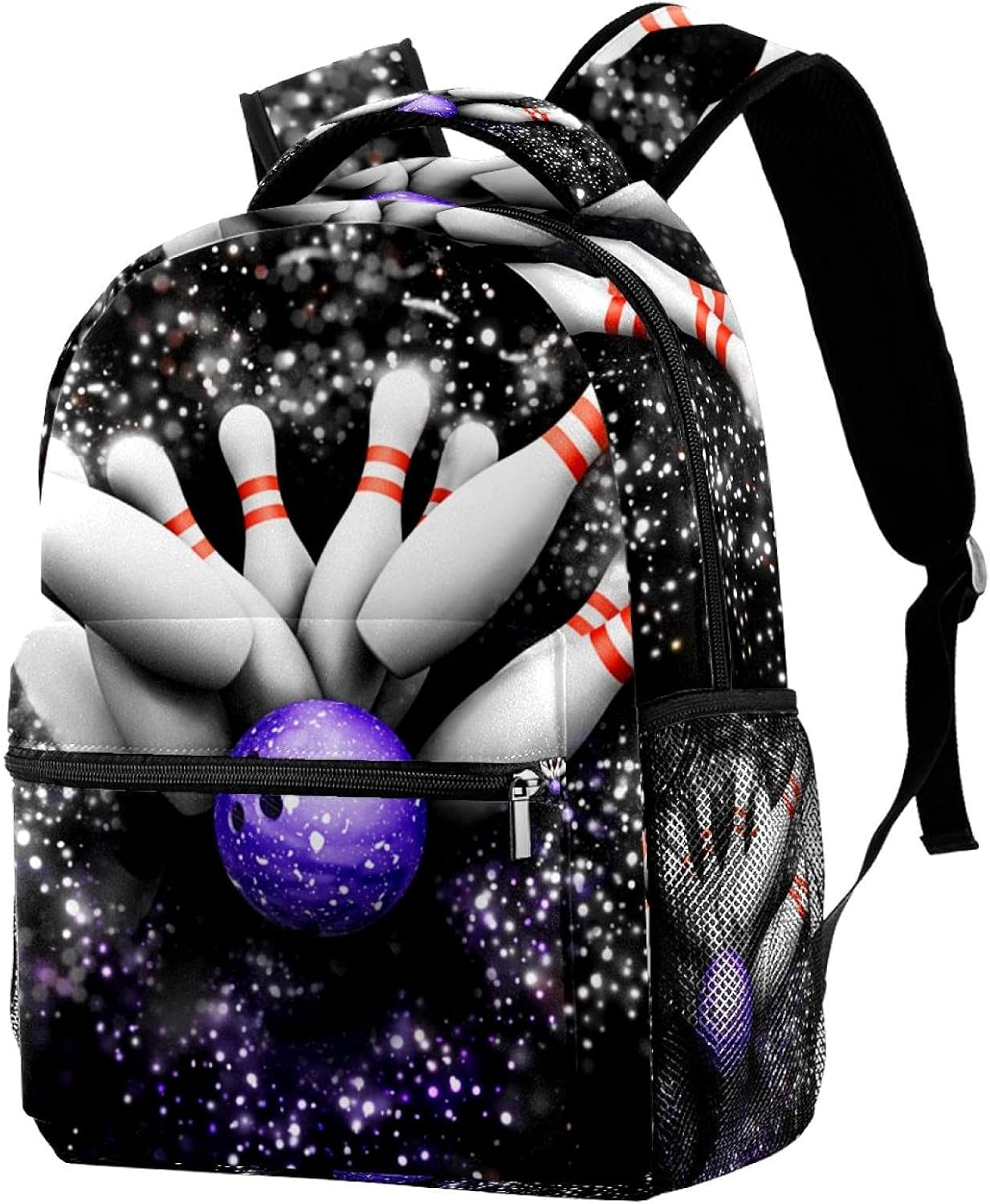 3D Bowling Skittles with Sparkle Effect Backpack Students Shoulder Bags Travel Bag College School Tote Backpacks image number 4