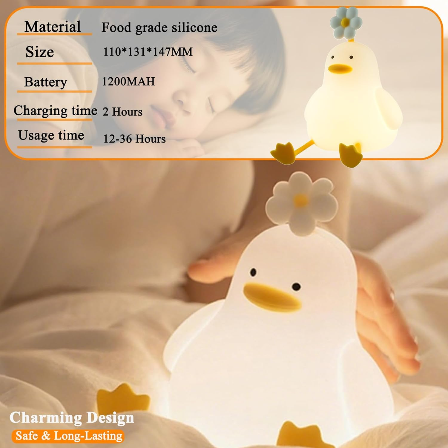 LED Night Light for Kids Warm White Dimmable Changing Kids Night Light,Portable Rechargable Nightlight for Kids Room,Silicone Baby Night Light(Duck)