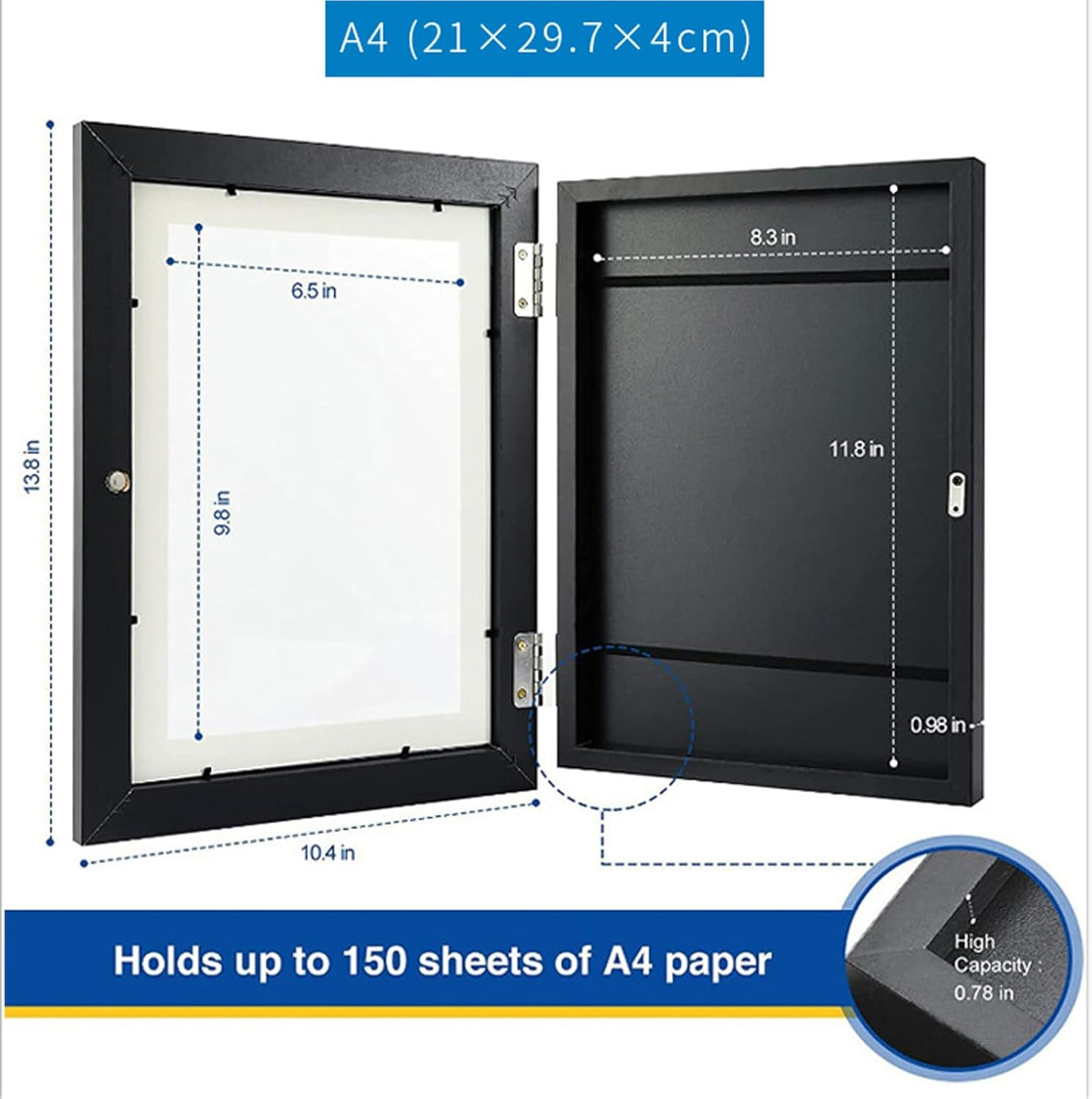 Tinyso A4 Kids Art Frame Front Opening,Children Artwork Picture Display Frames,Children Art Projects Picture Stroage Artwork Display Wall Art Frames Hold up to 150 Artworks for Kids Drawings Crafts Table Ornaments Decor (White)