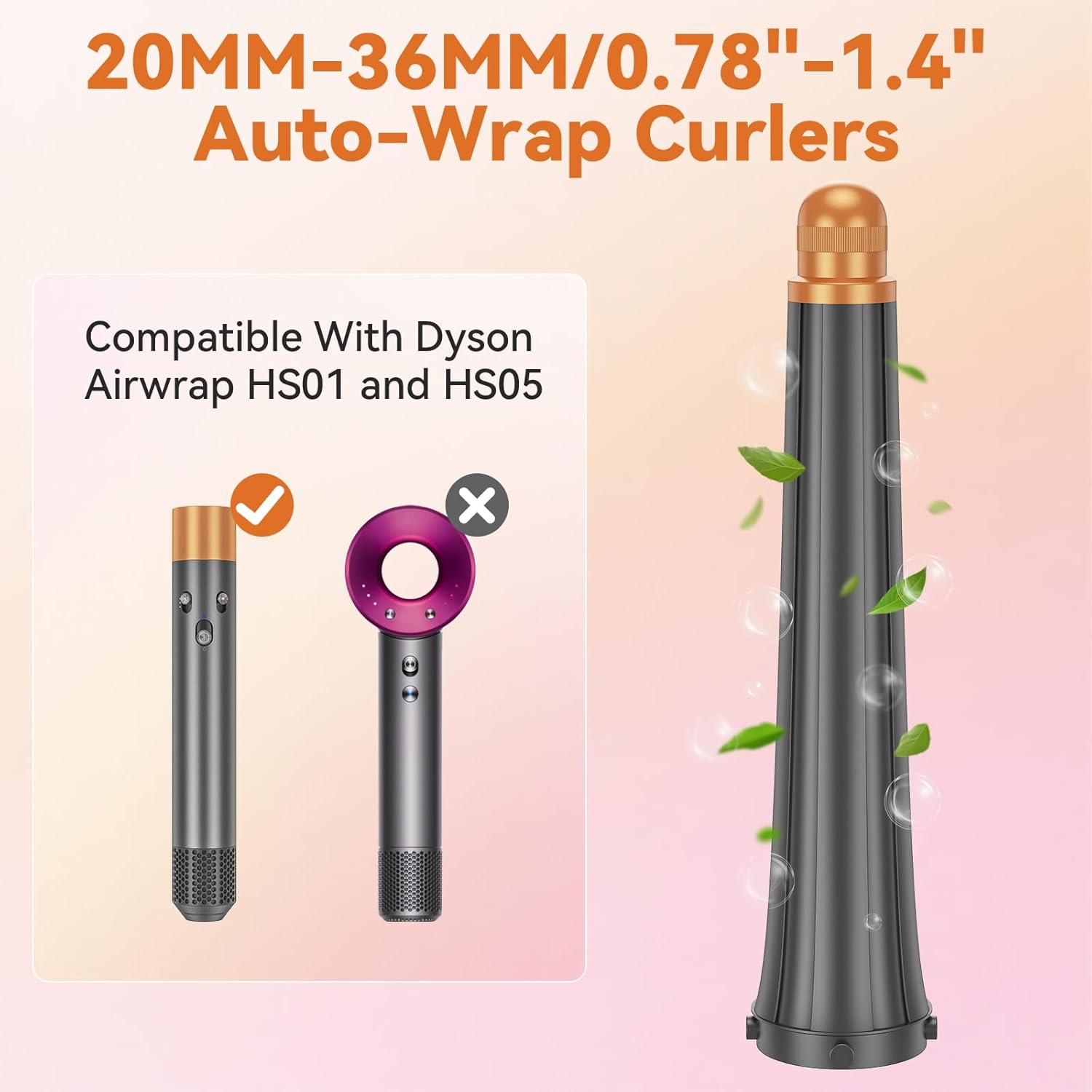 0.78In-1.4In Conical Long Barrels Attachment for Dyson Airwrap HS01 HS05 Accessories, 20MM-36MM 2 in 1 Auto-Wrap Curling Iron Curlers for Professional Barrels Curl and Wave Curl Hair, Gold image number 5