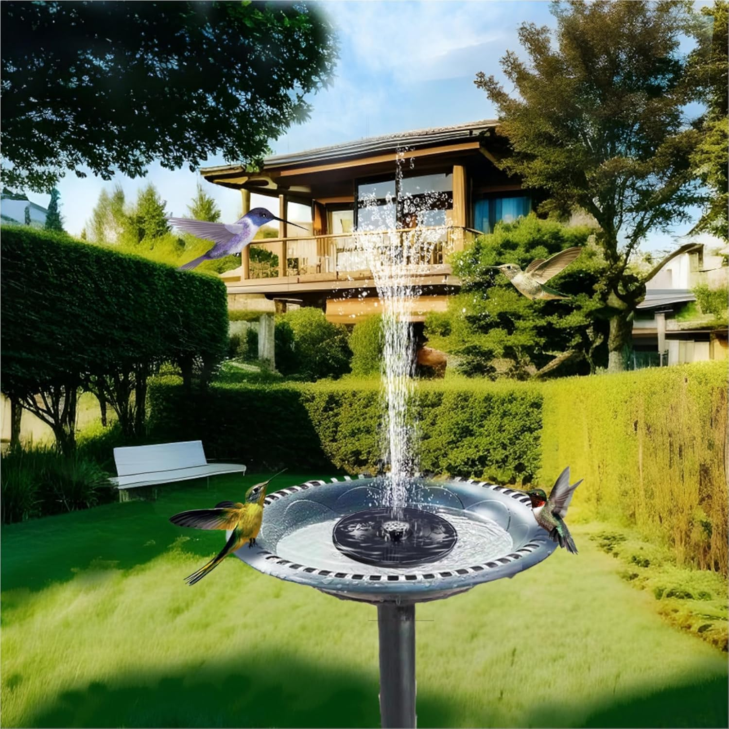 Solar Fountain with Colorful Lights,High Efficiency Solar Water Fountain with 2200Mah Battery 8 Nozzles and 3 Fixer,Solar Fountain for Bird Bath Garden Outdoor D&eacute;cor image number 4
