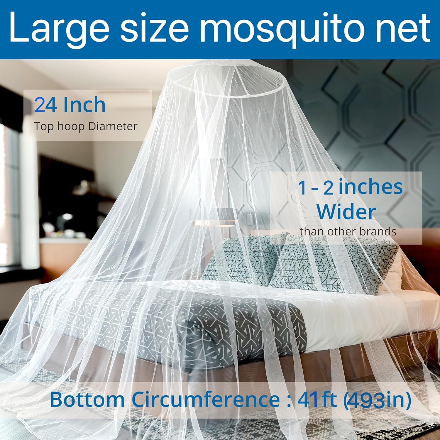 Lxjnfac Mosquito Netting for Bed, Large Mosquito Net, Bed Net Covers Single to California Beds, Bug Net for Camping, Crib Canopy, Premium Quality for Indoor Outdoor Use and Travel image number 3