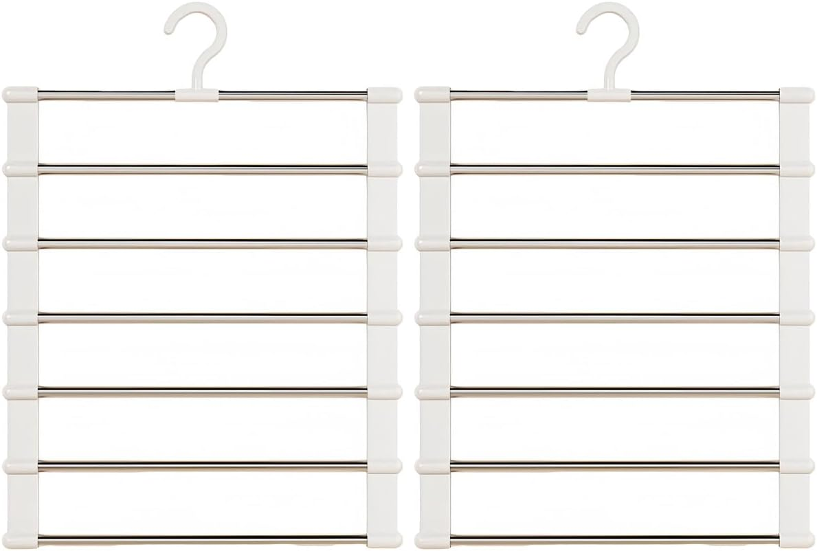 AIMALL 2PCS Multi-Layer Stainless Steel Pants Rack &ndash; 14.57"X19.29" Foldable Ladder Pants Organizer, Heavy Duty Traceless Hanger for Space-Saving Closet Storage, Holds up to 6 Pairs of Pants image number 1