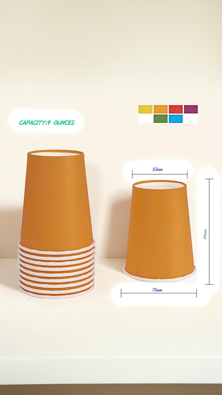 120 Biodegradable Paper Cups, 9Oz Multicolor Party Cups for DIY Holidays & Weddings - 6 Vibrant Colors, Eco-Friendly, image number 4