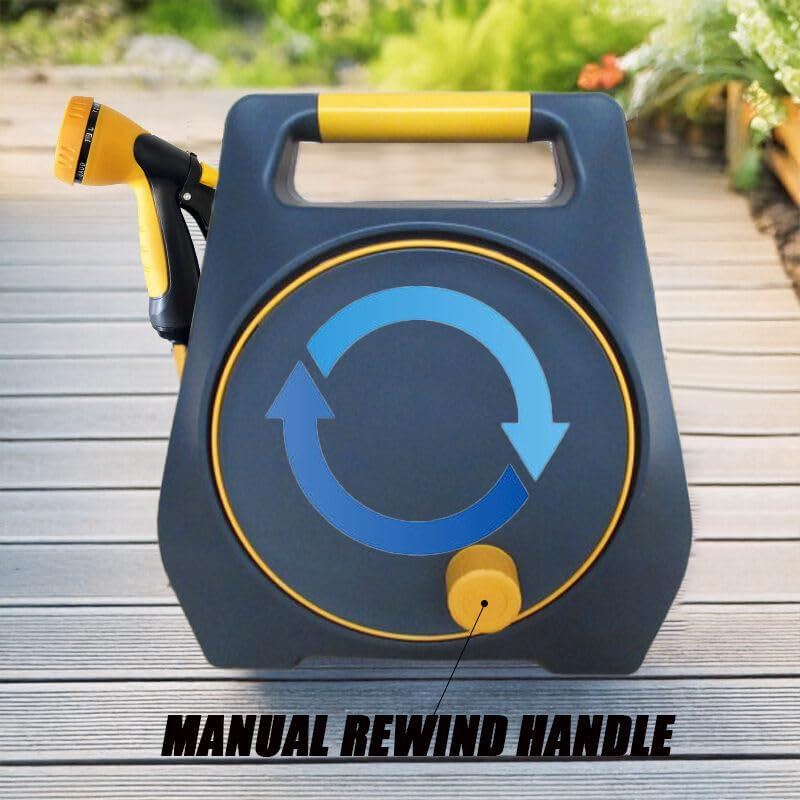 Garden Manual Rewind 15M+2M Water Hose Retractable Hose Reel Spray Gun image number 1