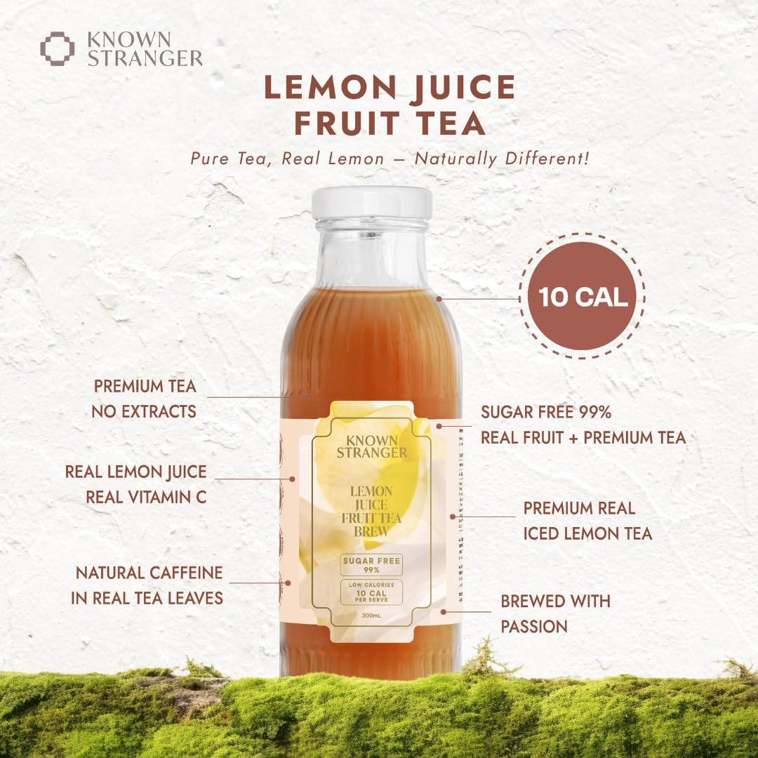 Known Stranger Fruit Tea Brew | Mixed Pack | 12 X 300Ml Glass Bottle (6 Flavours X2 Bottles Ea). Yuzu Butterfly Pea, Five Berries, Apple Cinnamon, Passionfruit Hibiscus, Mango Pineapple, Lemon Juice image number 4