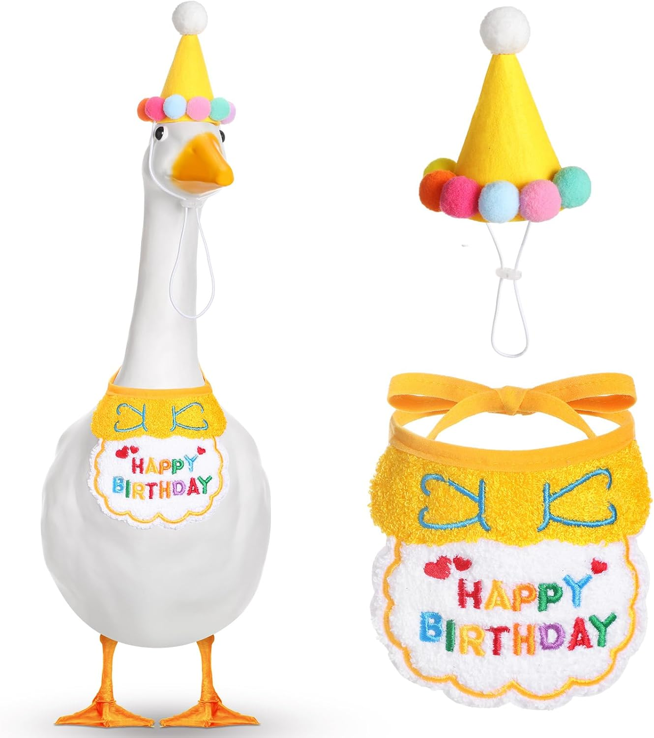 Abbylike Happy Birthday Goose Outfit Lawn Porch Goose Outfits with Party Hat Bandana for 23" 17" Cement Plastic Duck Decor