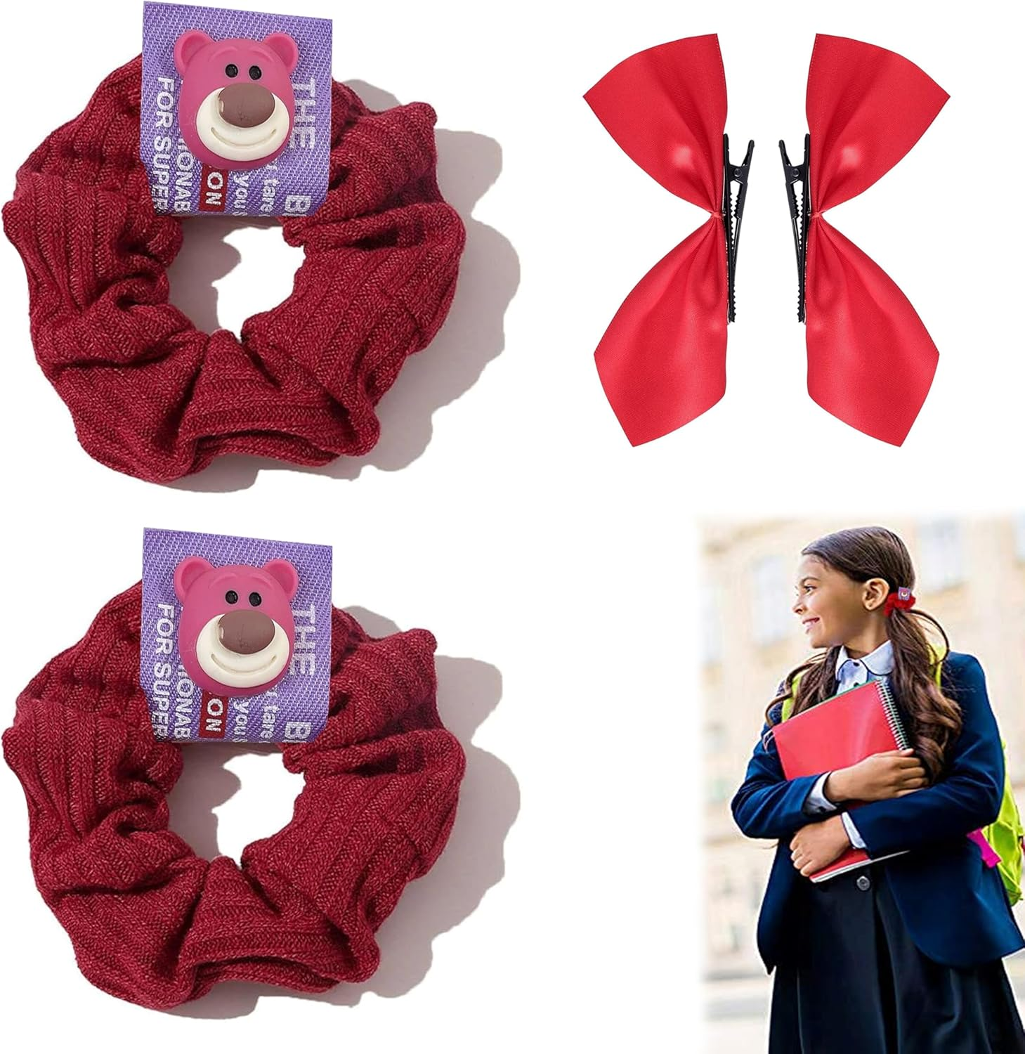 4 Hair Scrunchies Large Size Hair Bands Cute Rope Elastic Ties for Girls Women Bracelet Ponytail Holder Hair Accessories image number 4