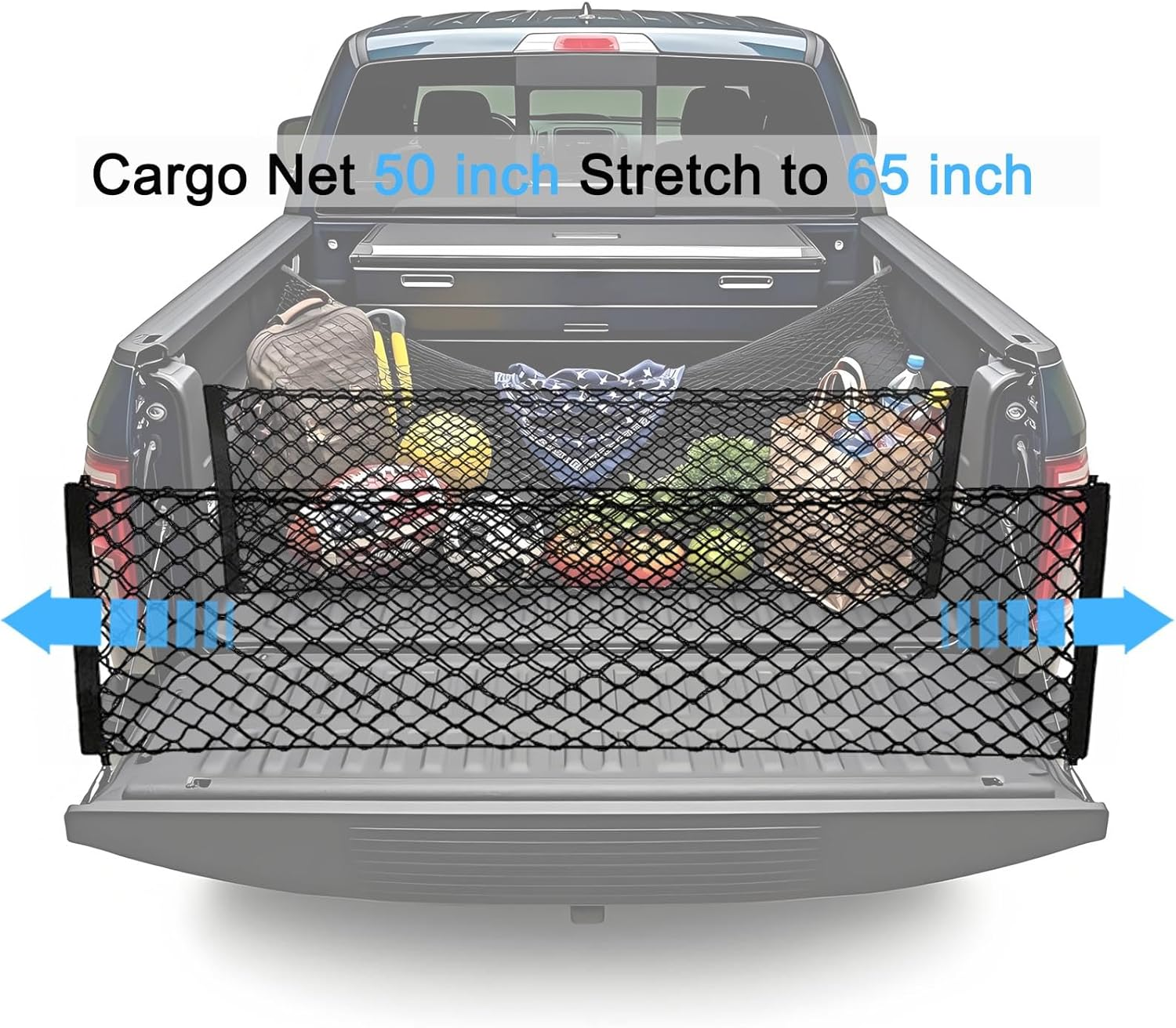 BAILALIBO Cargo Net for Pickup Truck Bed, Adjustable Accessories for Storage Secure Nets, Stretchable Tailgate Net with Hook, Compatible for Chevy Silverado Ford LTZ WT LS F150 F250 (50X18 Inch) image number 1