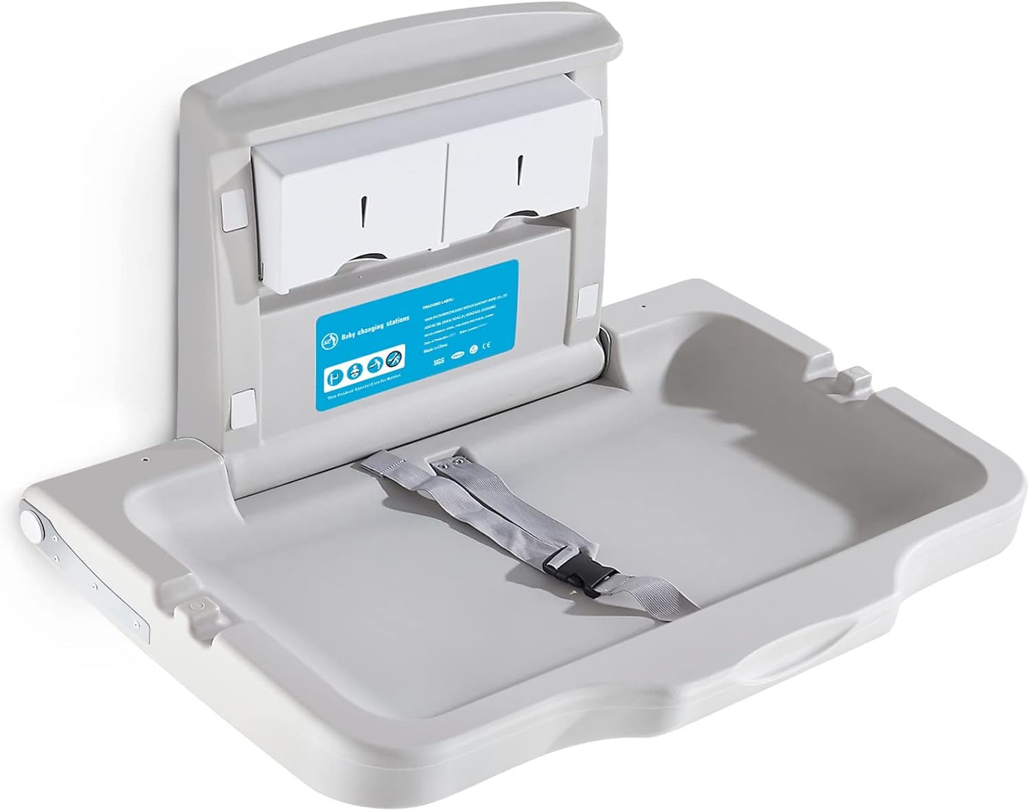 Baby Changing Tables Fold-Down Baby Changing Station Wall-Mounted Vertical Portable Diaper Table Changing Unit Commercial Bathrooms Corner Nursery White Gray