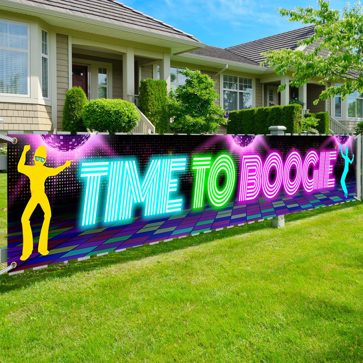 Disco Party Banner Backdrop Time to Boogie 70S 80S Neon Retro Dancing Night Theme Wall Yard Decor for Disco Fanatics Birthday Party Let'S Glow Crazy Prom Favors Decorations Supplies 118X20In-Beckten image number 1