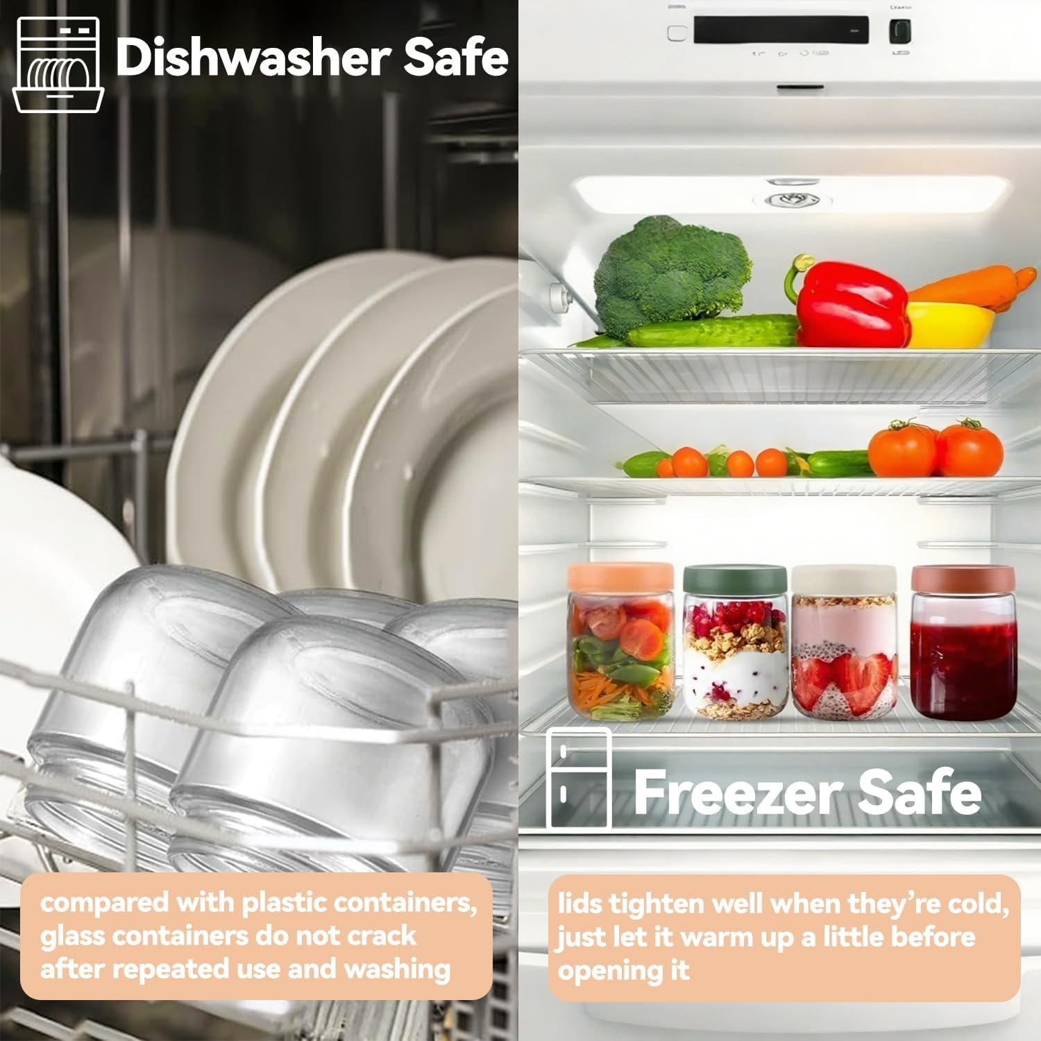 6 Pack 350ML Overnight Oats Container Jar with Airtight Lid, Freezer Dishwasher Safe Glass Food Storage Containers, Meal Prep Containers for Salad Pickle Snacks Jam, Fridge Pantry Storage Containers image number 3