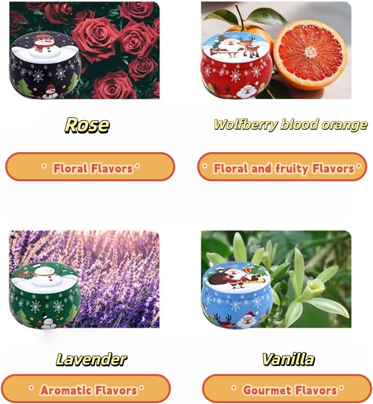 Set of 4 Christmas Snowman Santa Claus Scented Candles Gift Set for Home Women, 4.4Oz Natural Soy Wax Strong Cedar, Lavender, Apple&Cinnamon and Vanilla&Jasmine Aromatherapy Candles (B) - A image number 5