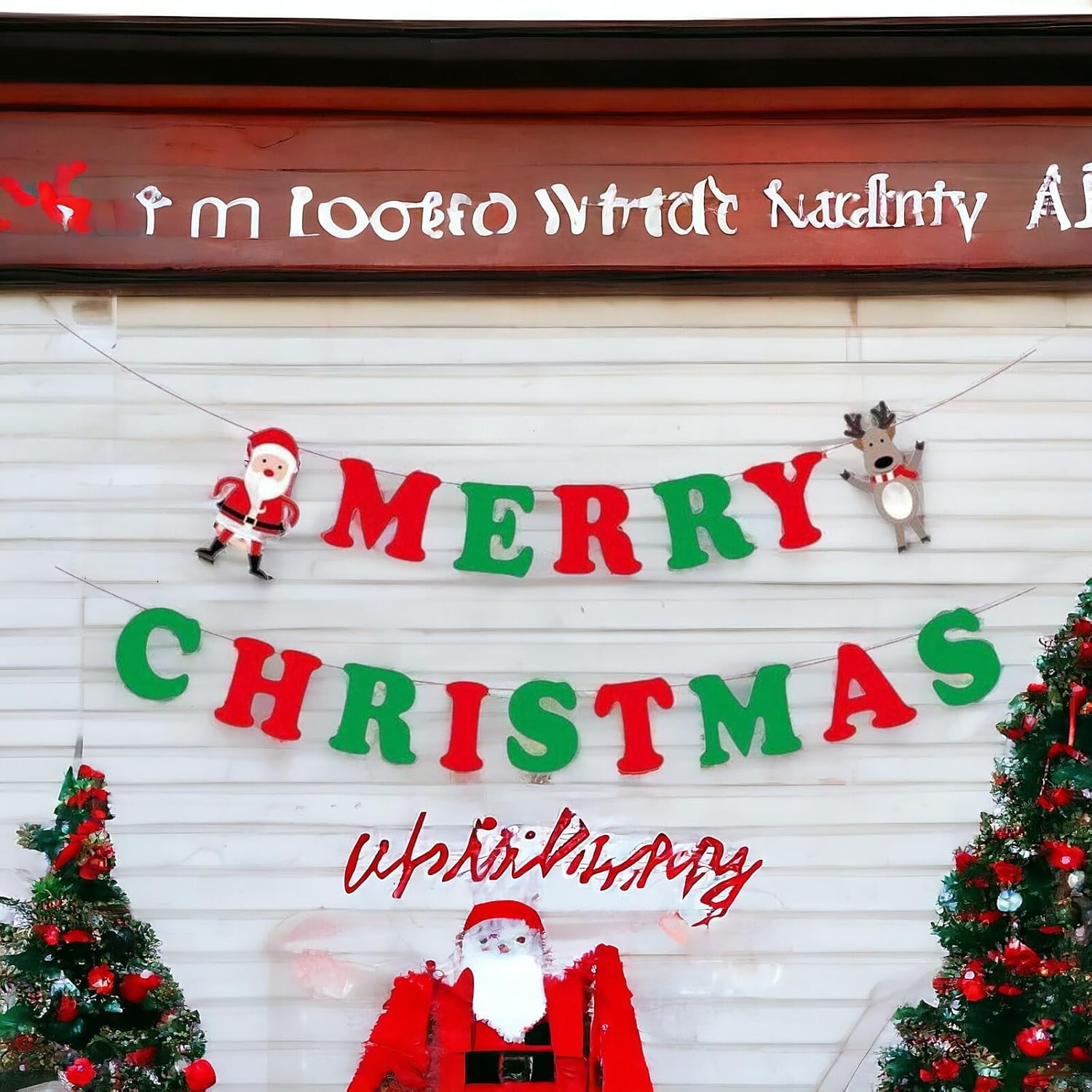 Merry Christmas 5 Metre Banner Bunting Santa Raindeer Holiday Celebration Decoration Green Red