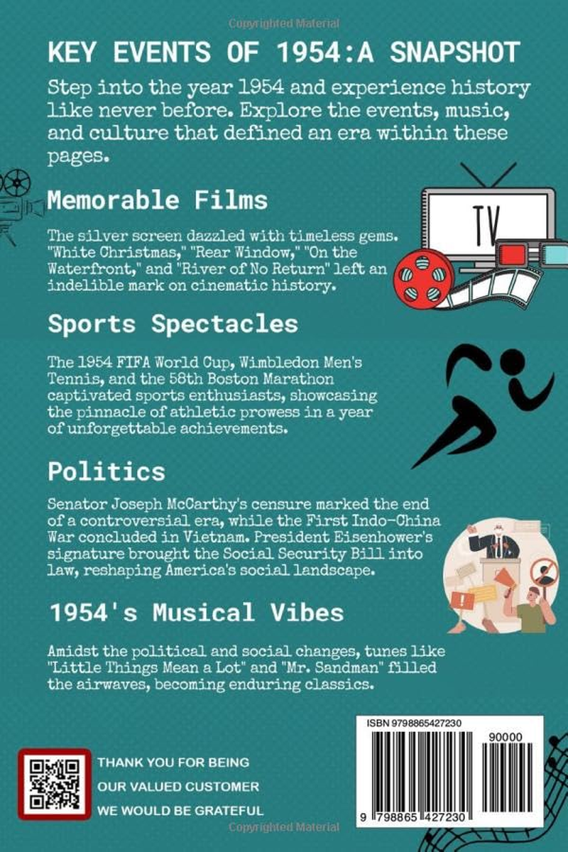 A Year to Remember 1954: News Throughout the Year 1954, Time to Travelling Memorial Book, All Important Historical Facts, Gifts for Unique Birthday, Special Day | to Dad, Mom, Grandparent, and More image number 1