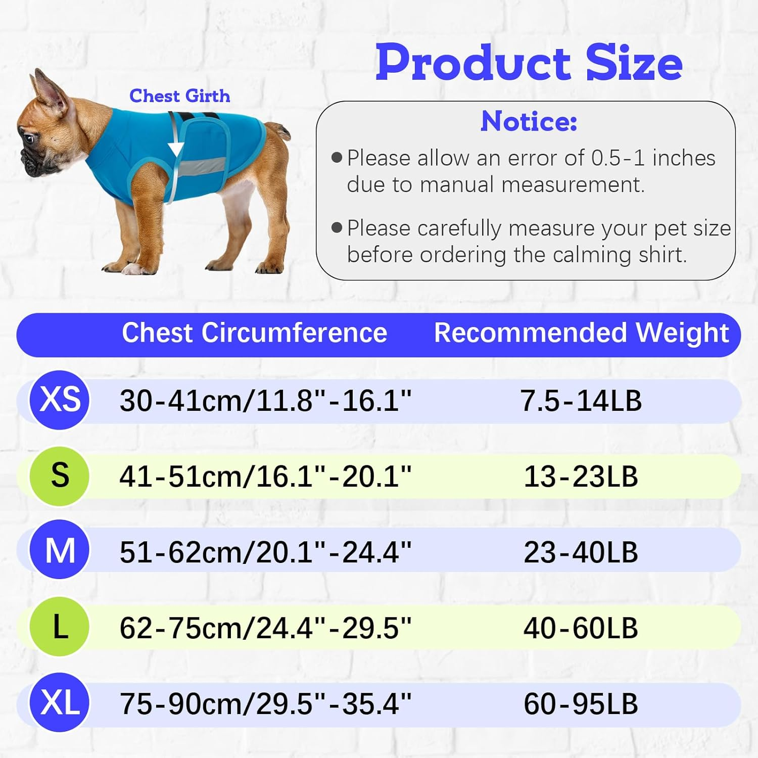 Dog Anxiety Relief Coat - Calming Vest for Small Medium Dogs | Adjustable Machine Washable Pet Anxiety Jacket for Fireworks & Travel Stress-Blue-Xs image number 3