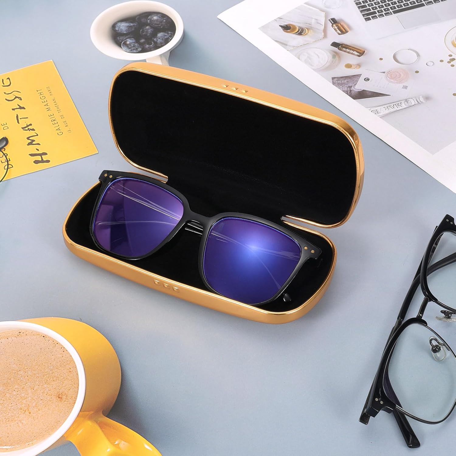 Hifot Metal Glasses Case Hard Shell, Aluminum Spectacles Box Eyeglass Sunglasses Case for Men Women Kids, Reading Glasses Holder - Black image number 2
