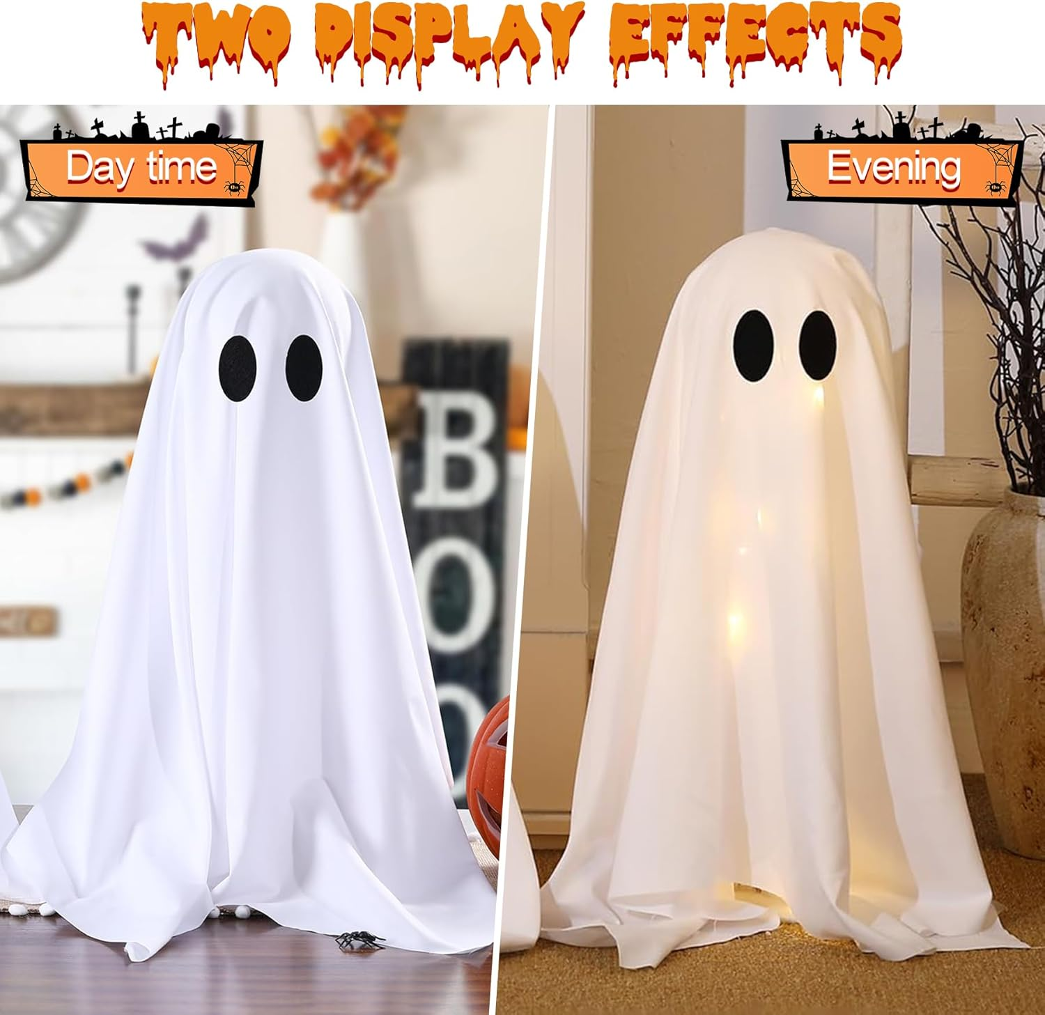 Halloween Decorations Indoor, 2 Packs Spooky Ghosts, Scary Ghost for Halloween Decor Party Home Table Room Kitchen and Fireplace Decor (White)
