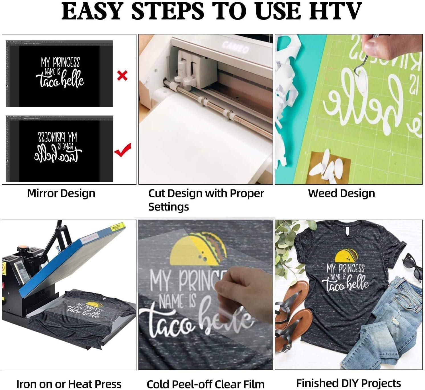 Heat Transfer Vinyl HTV - 12" X 18Ft Iron on Vinyl for Cricut & Silhouette Cameo, Heat Transfer Vinyl Easyweed & Cut, HTV Vinyl Roll for T-Shirts Bags and Other Textiles (02-White) image number 3