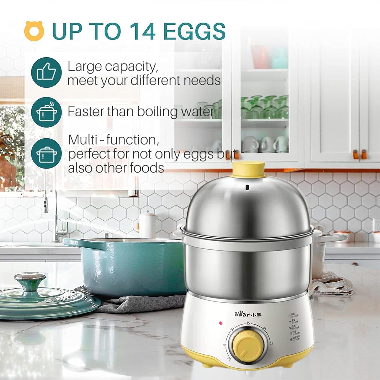 Rapid Egg Cooker, 14 Egg Capacity, Electric Egg Cooker with Auto Shut off for for Hard Boiled, Poached, Scrambled, Omelets, Steamed Vegetables, Seafood, Dumplings & More