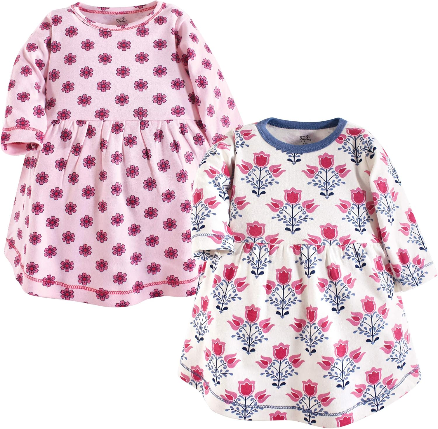 Touched by Nature Girls, Toddler, Baby and Womens Organic Cotton Short-Sleeve and Long-Sleeve Dresses, Pink Flamingo, 6-9 Months