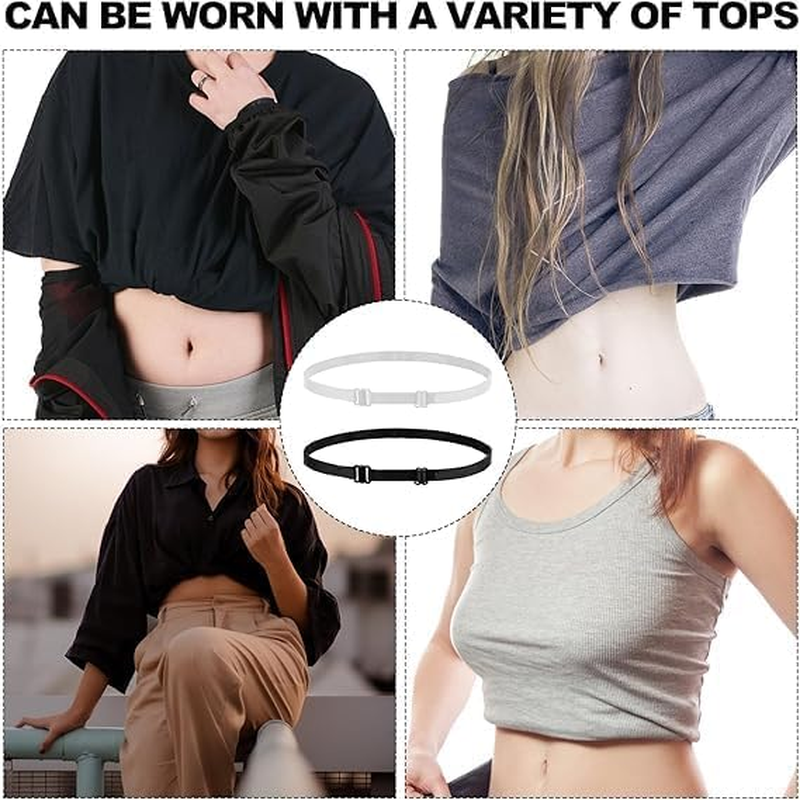 THJOPOKEEL 4Pcs Crop Tuck Crop Top Band Shirt Cropping Band Elastic Belts for Women Tops for Transform the Way You Style Your Tops (Black + White) image number 4