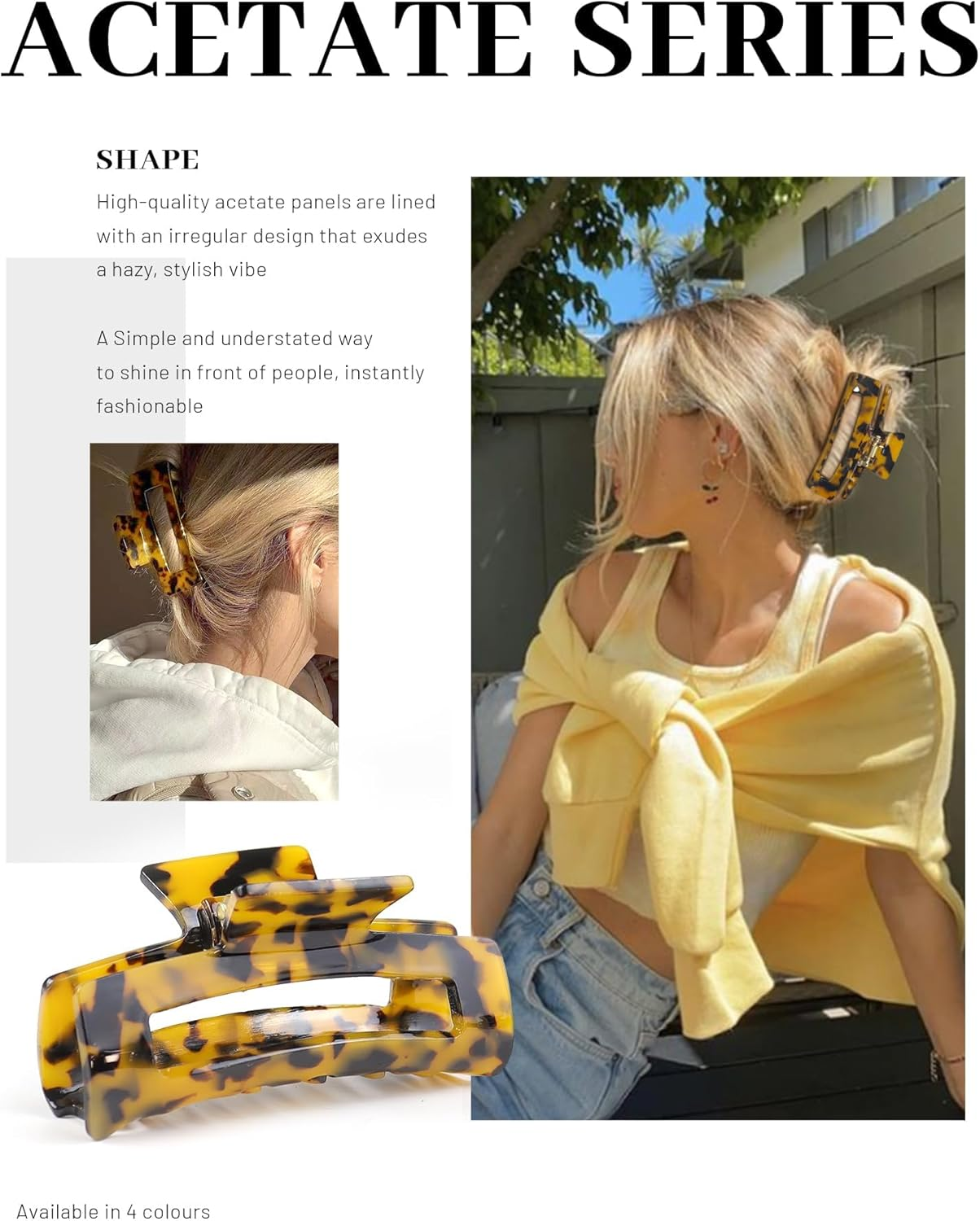 Blooms Hair Clip Large 4-Piece Hair Clips Set Non-Slip Hair Clips Women'S Thick Thin Hair Celluloid Claw Clip Hair Clip Leopard Hair Accessories for Women and Girls image number 1