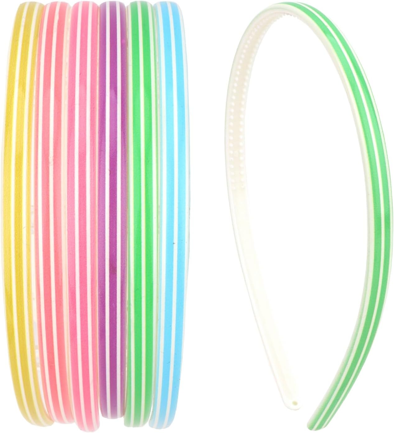 Bumlofa Set of 6 Colourful Rainbow Headbands, Women'S Set, Thin Headband Designs with Striped Pattern, Matching Hair Accessories for Headbands, Girls, Colourful Headband image number 5