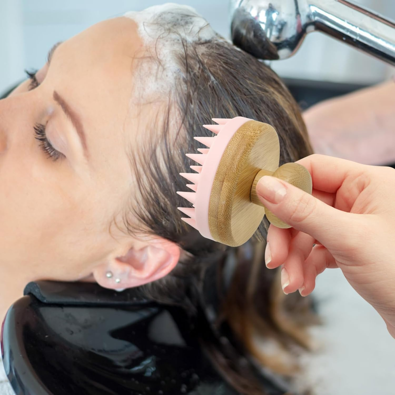 Healeved Silicone Scalp Massager Shampoo Brush for Hair Care Pink Soft Head Scrubber Home Hair Scalp Massage Tool Shower Use image number 1