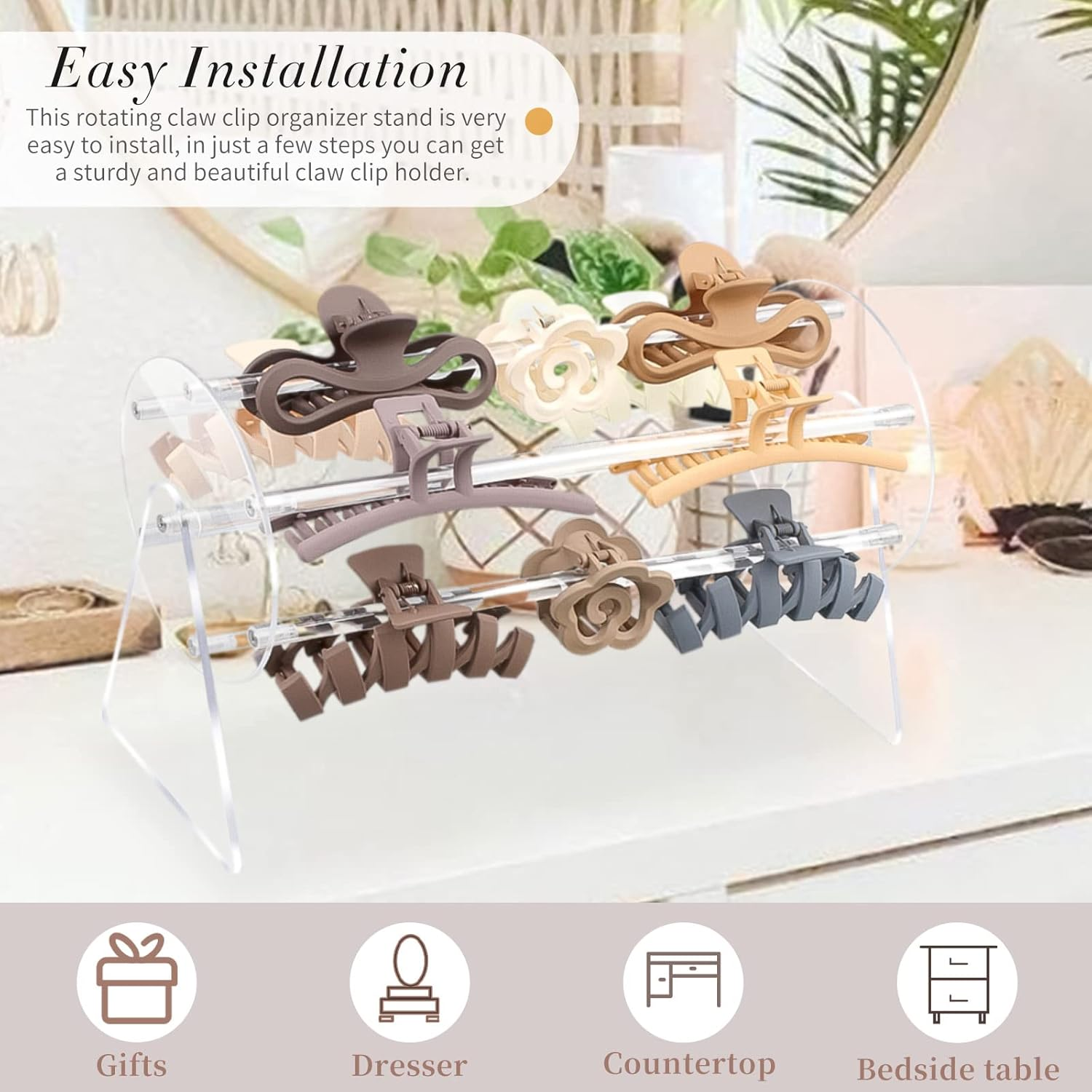 SNOWSTAR Acrylic Claw Clip Organizer Holder,360-Degree Rotating Claw Clip Holder and Storage,Hair Clip Organizer Display Clear Stand for Women and Girls image number 5