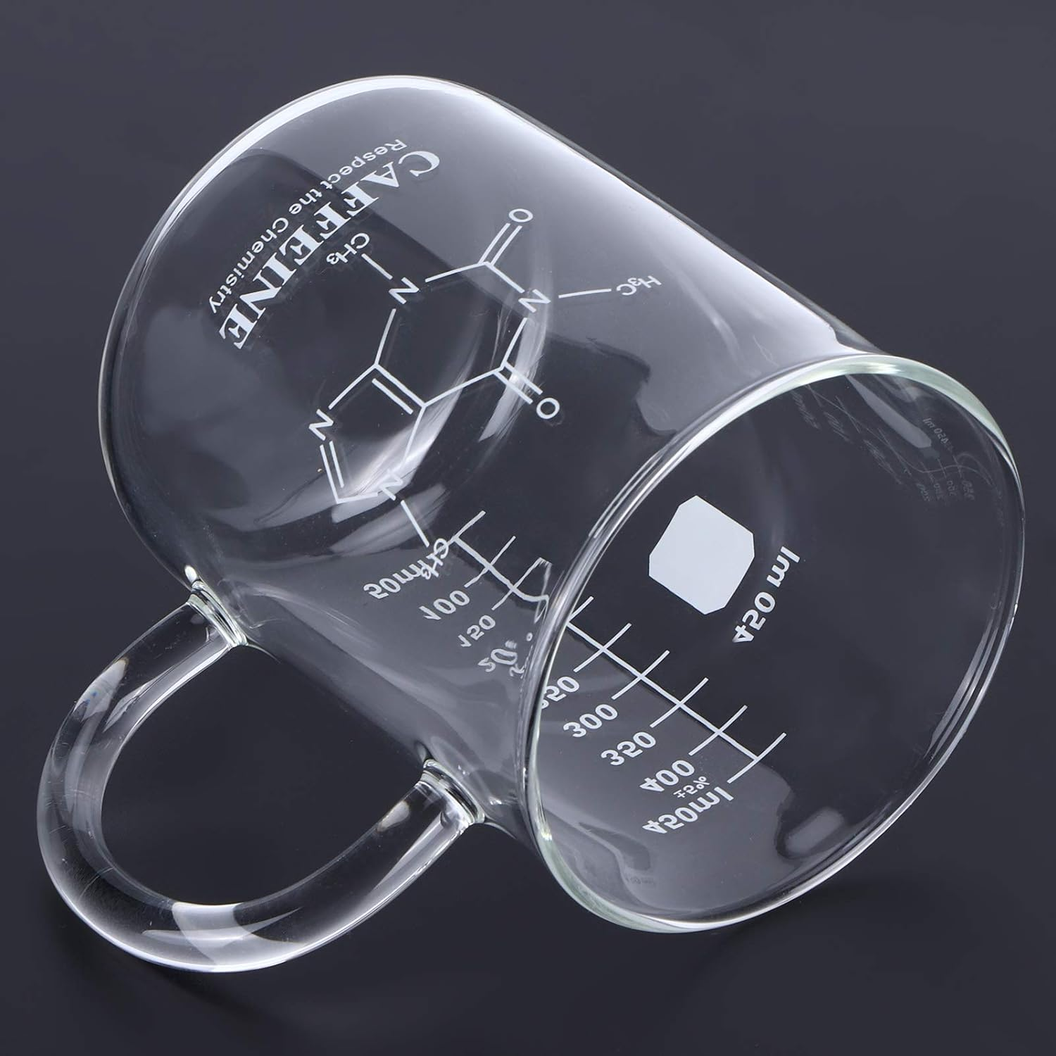 Leopacat Caffeine Beaker Mug, Caffeine Molecule Mug, Scientific Borosilicate Glass Chemistry Mug with Handle Graduated and Pouring Spout for Mocha Latte Milk Cappuccino Water Juice image number 1