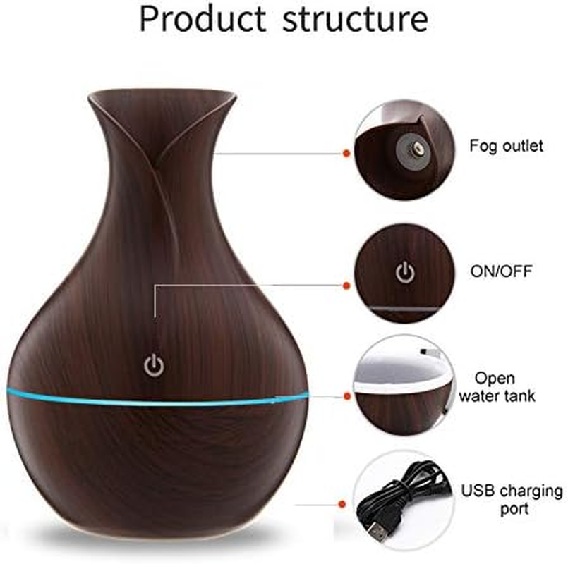 Aroma Air Diffuser Humidifier , Wood Grain Ultrasonic Home Air Diffuser 130Ml Humidifier for Home, Office Yoga,7 Colors LED Mood Light (Brown) - Wood Grain Color image number 7