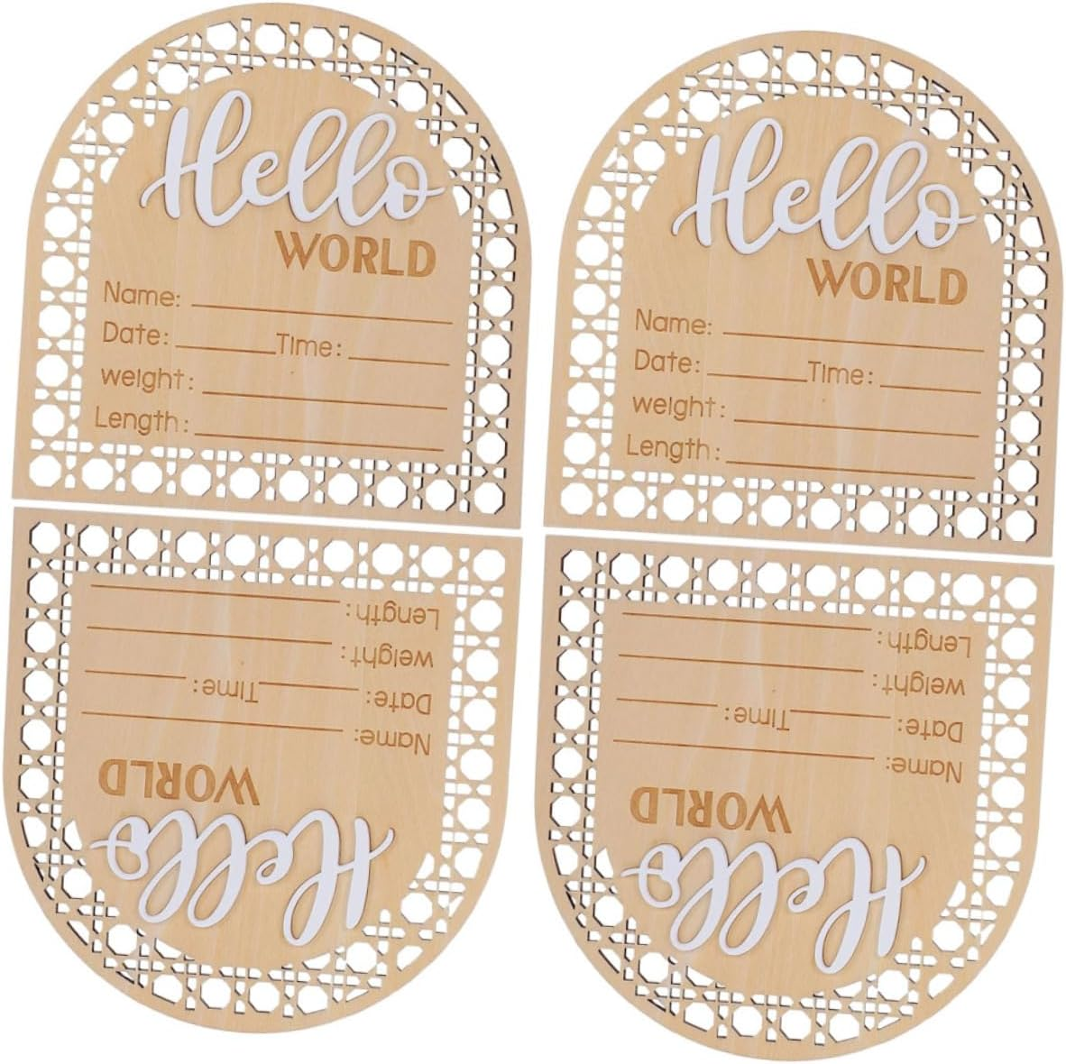 4Pcs Wooden Baby Announcement Sign Rustic Welcome Name Plate for Newborns Birth Photo Prop for Nursery and Hospital image number 1