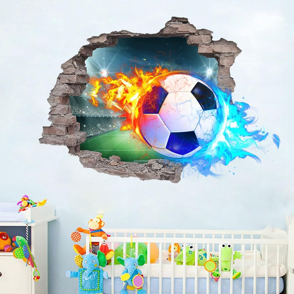 Sports Wall Stickers, Soccer Wall Stickers, 3D Soccer Wall Decal for Living Room, Bedroom, Kids Room, Home Decoration (T0206)