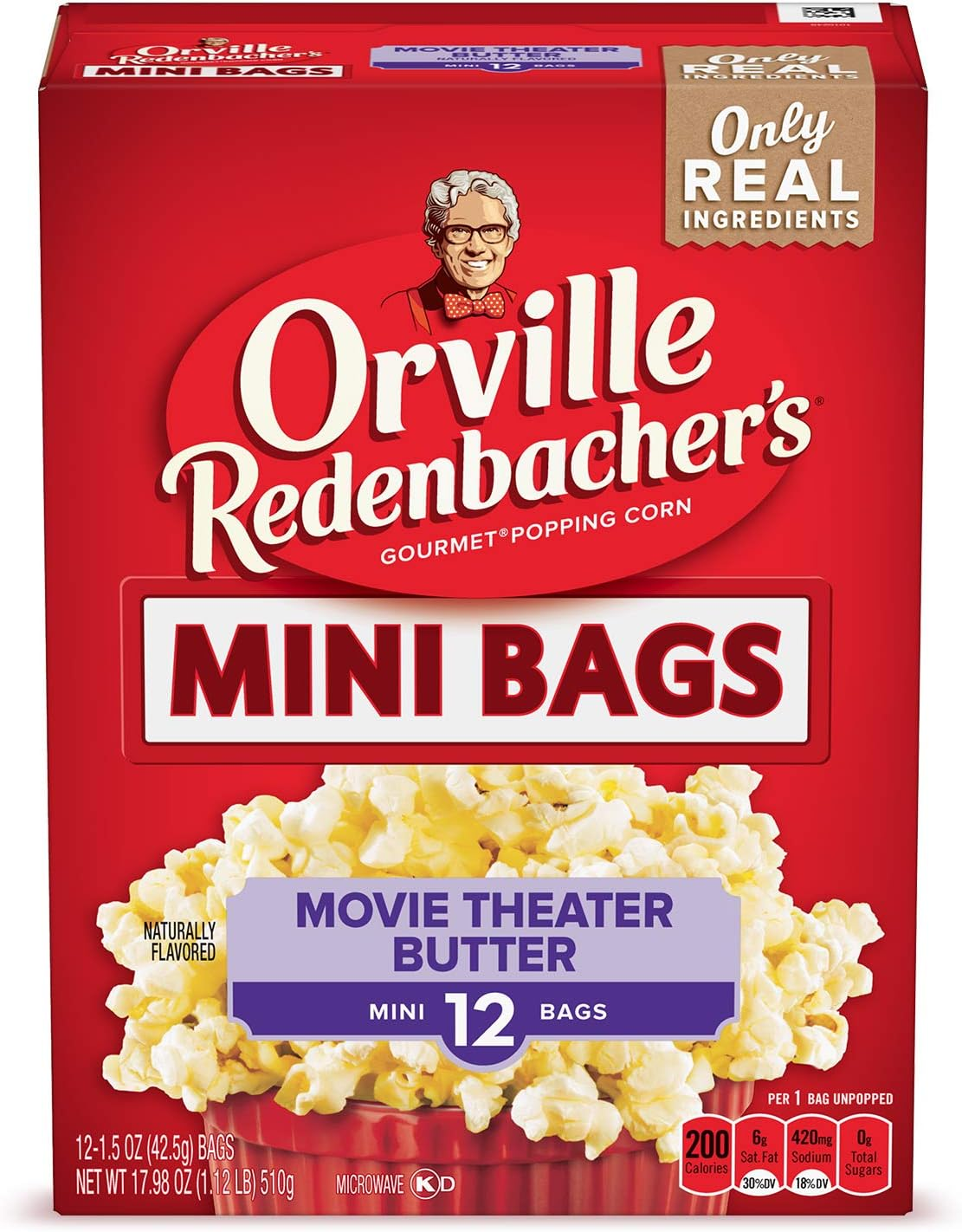 Orville Redenbacher'S Microwave Popcorn, Movie Theater Butter Flavor, Mini Bags, 1.5 Oz., 12-Count image number 1