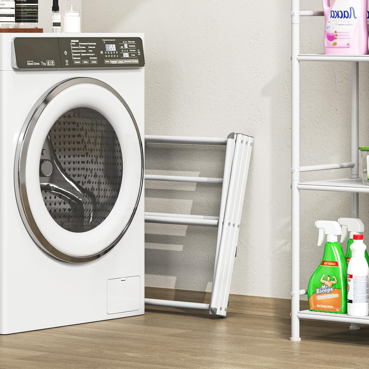 Misenfar 3-Tier Laundry Drying Rack, Expandable Metal Clothes Dryer, Collapsible Towel Rack, Air Drying Rack, Indoor/Outdoor Use (White) image number 3