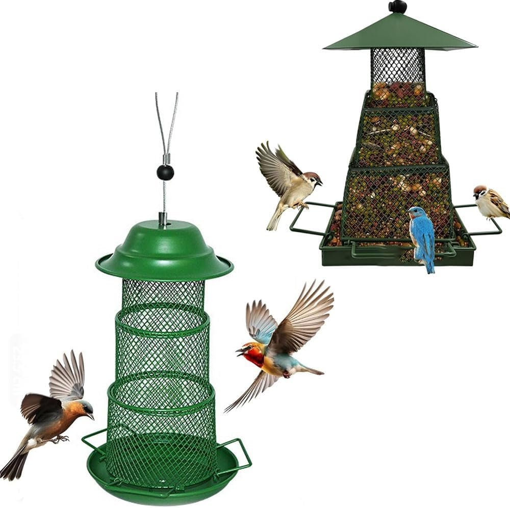 MTSDM 2Pcs Large Wild Bird Feeders for Outdoors Hanging, Bird Feeders for Outdoors, Retro Pagoda Design Fun Installation Bird Feeder, Hanging Wild Bird Feeder, Metal Bird Feeders image number 2