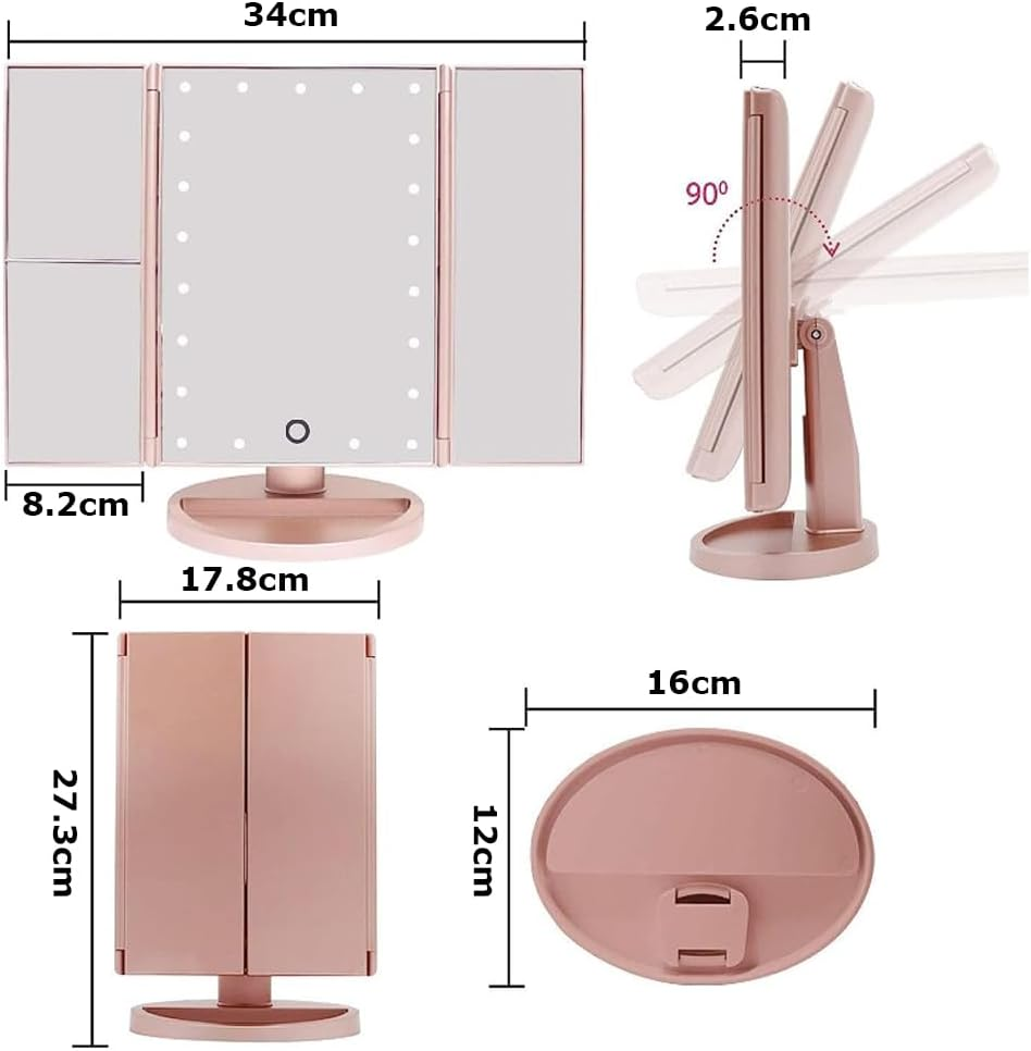 Makeup Mirror with Lights,Magnifying Beauty Looking Glass, Trifold Cosmetic Mirror,Countertop Vanity Looking Glasses,Portable High Definition Mirrors,With Touch Screen Dimming image number 6