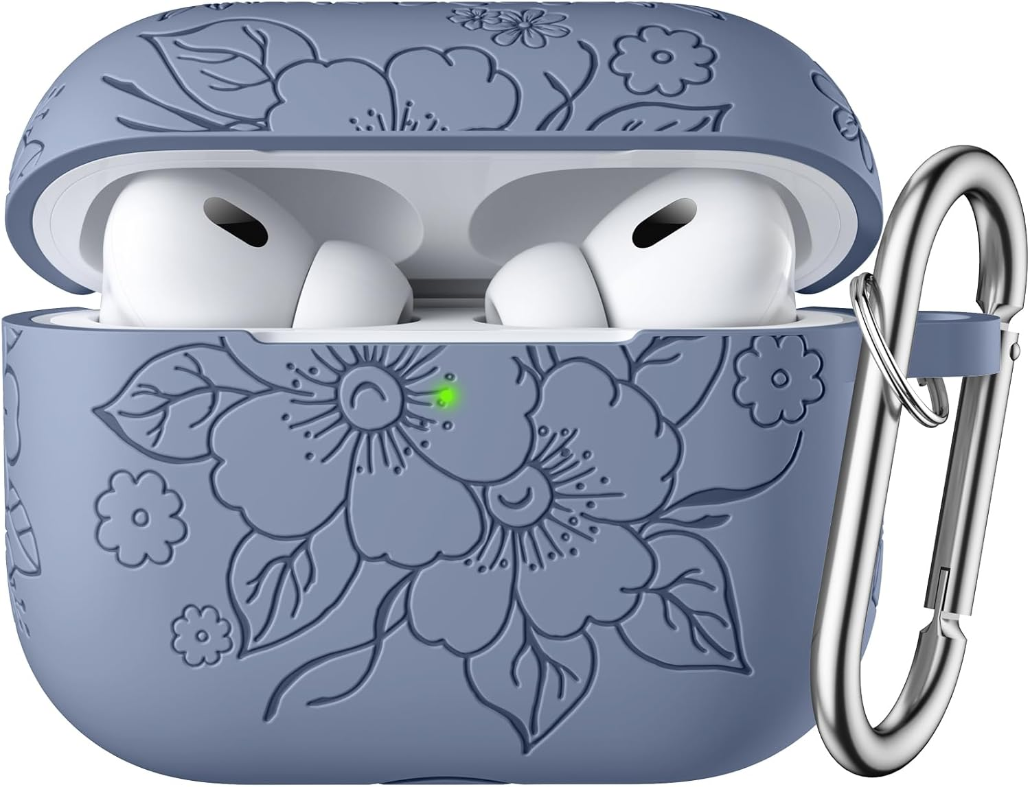 WJK Compatible with Apple Airpods Pro 2Nd Generation Charging Case, Soft Silicone Flower Engraved Protector with Keychain for Airpods Pro Case 2Nd/Airpod Pro Case, Front LED Visible, Lavender