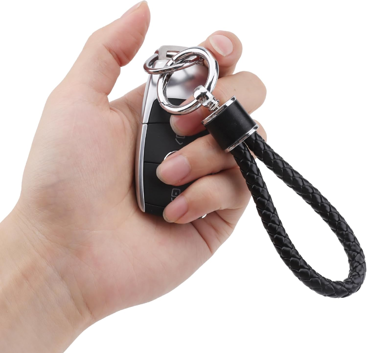 2Pcs Universal Leather Car Keychain, Metal Key Chain with Screwdriver and 360&deg; Rotatable D-Ring for Men Women Couple, Black and Pink image number 1