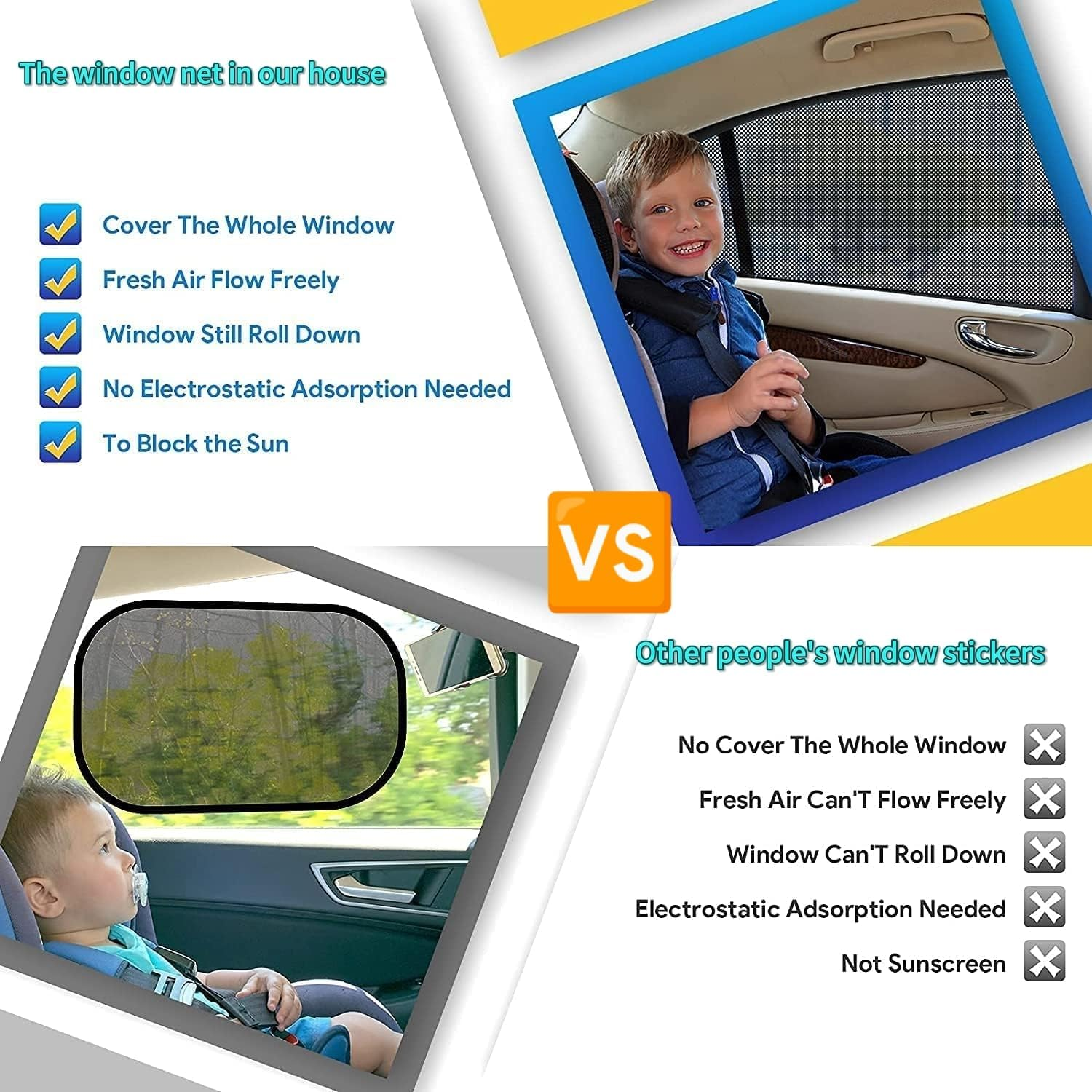 4-Pieces, Car Window Sun Shade with Mosquito Net &ndash; Easy - Install, Universal Fit for Privacy & Bug Protection, Car Window Sunshade Set, Magnetic Side Window Mesh Screens, Black, AUPOINT image number 3