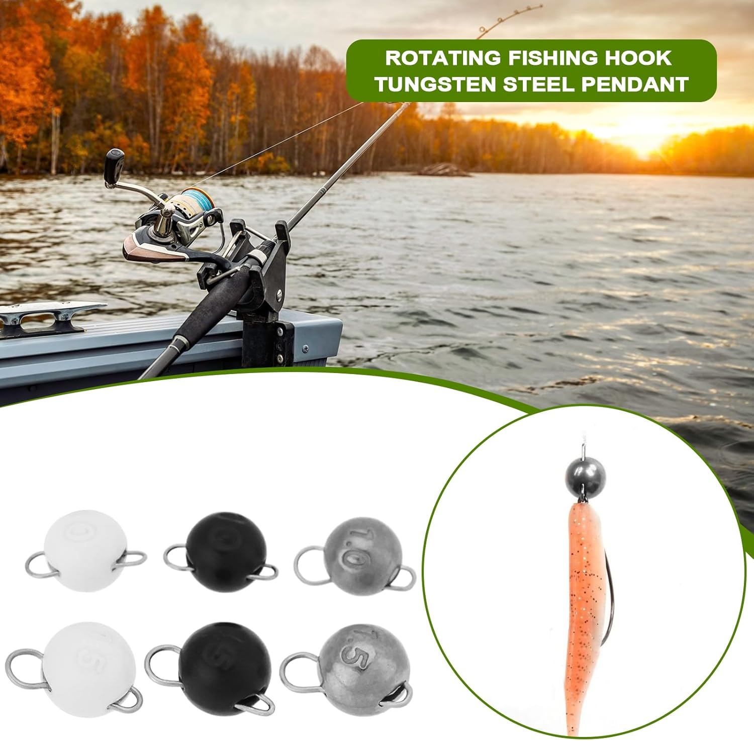 Emagtech 12Pcs Tungsten Cheburashka Fishing Weights Sinkers 1G 1.5G Suitable for All Freshwater Saltwater Bass Carp Chub Cod - Glow, Black, Silver image number 3